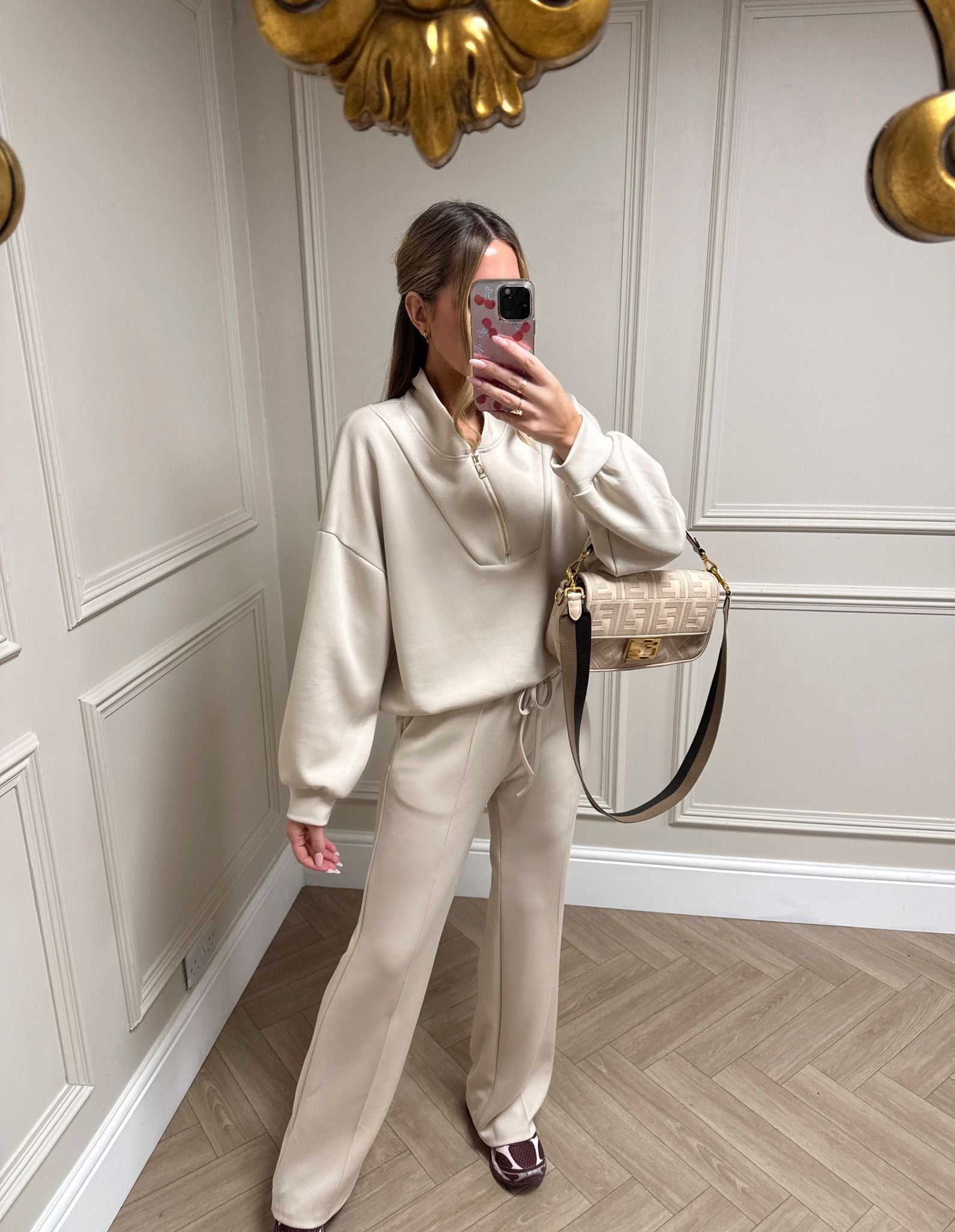 Gold zip lounge set - cream