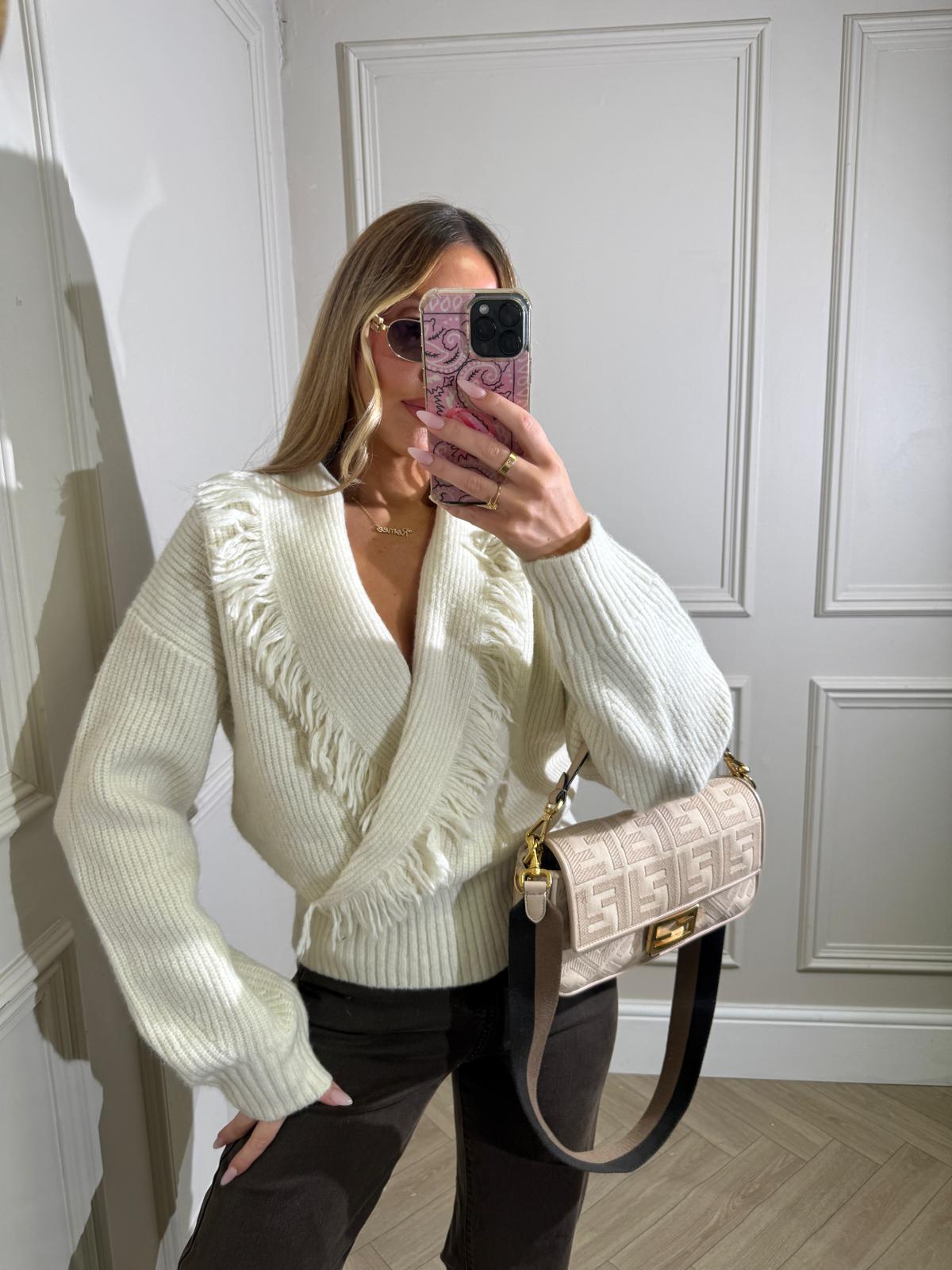 Fringe knit jumper - cream