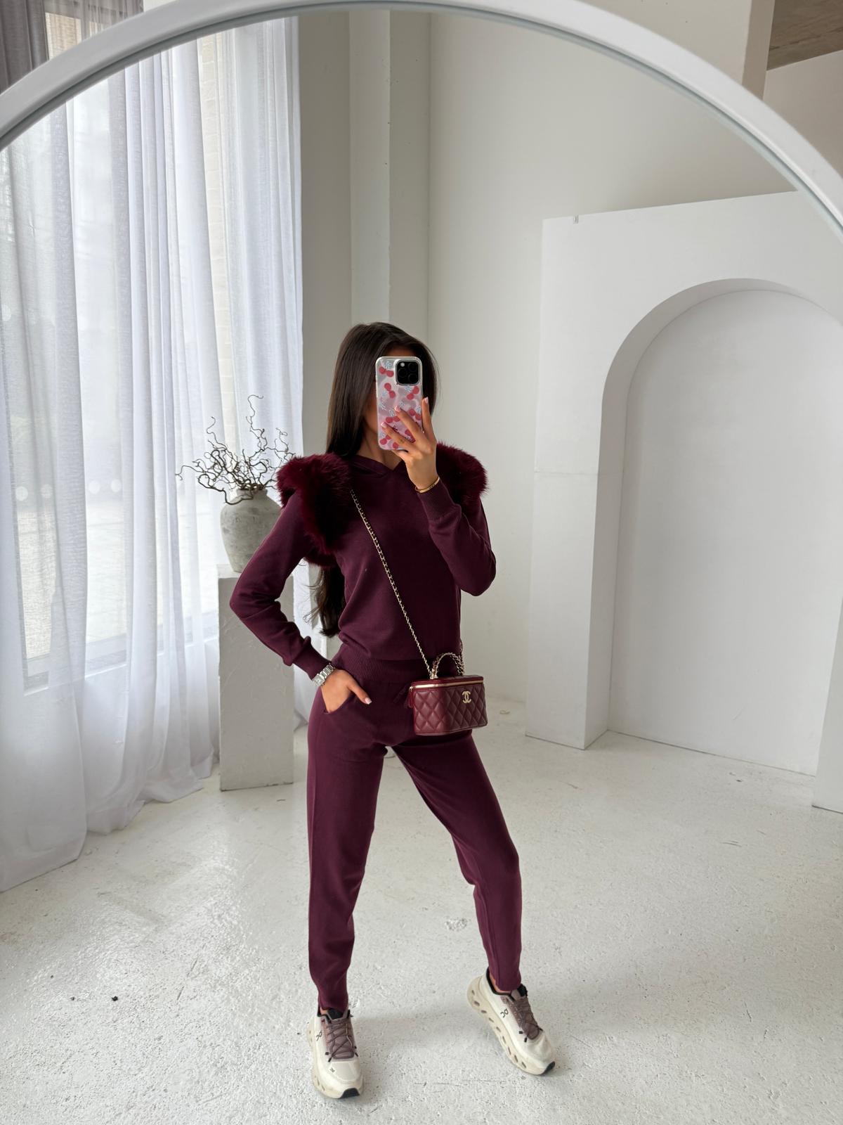 Fur knit tracksuit - burgundy