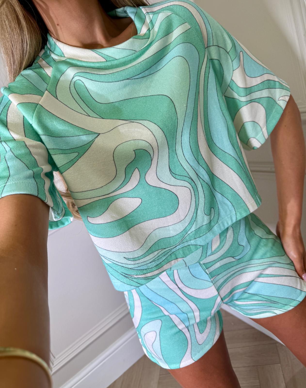 Towelling pattern short set - Green