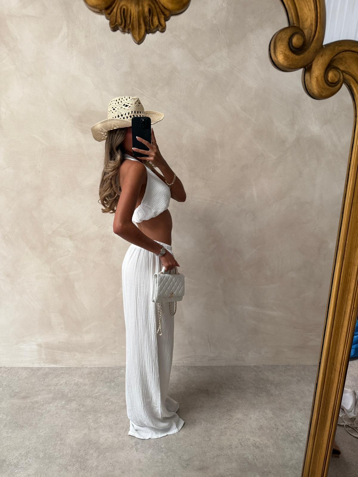 Ibiza Cheesecloth halterneck set - white