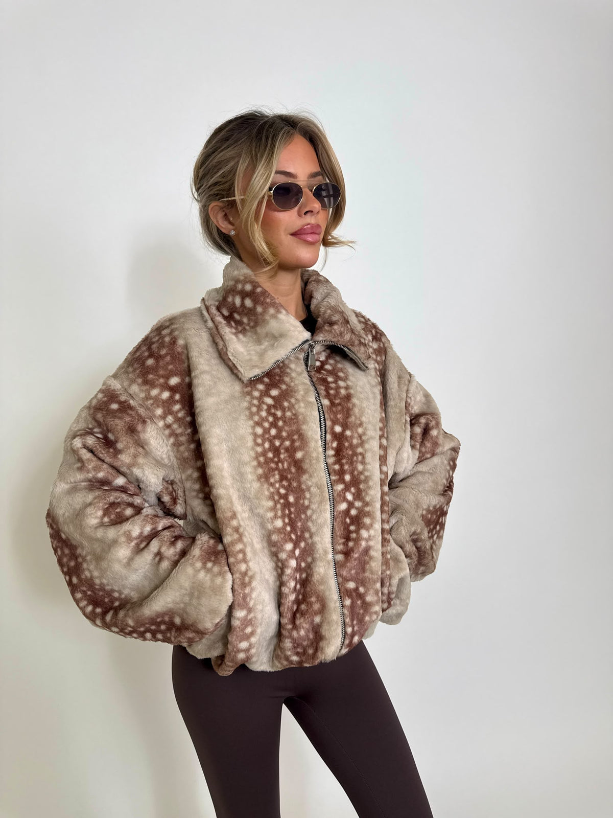 Animal print bomber jacket - beige