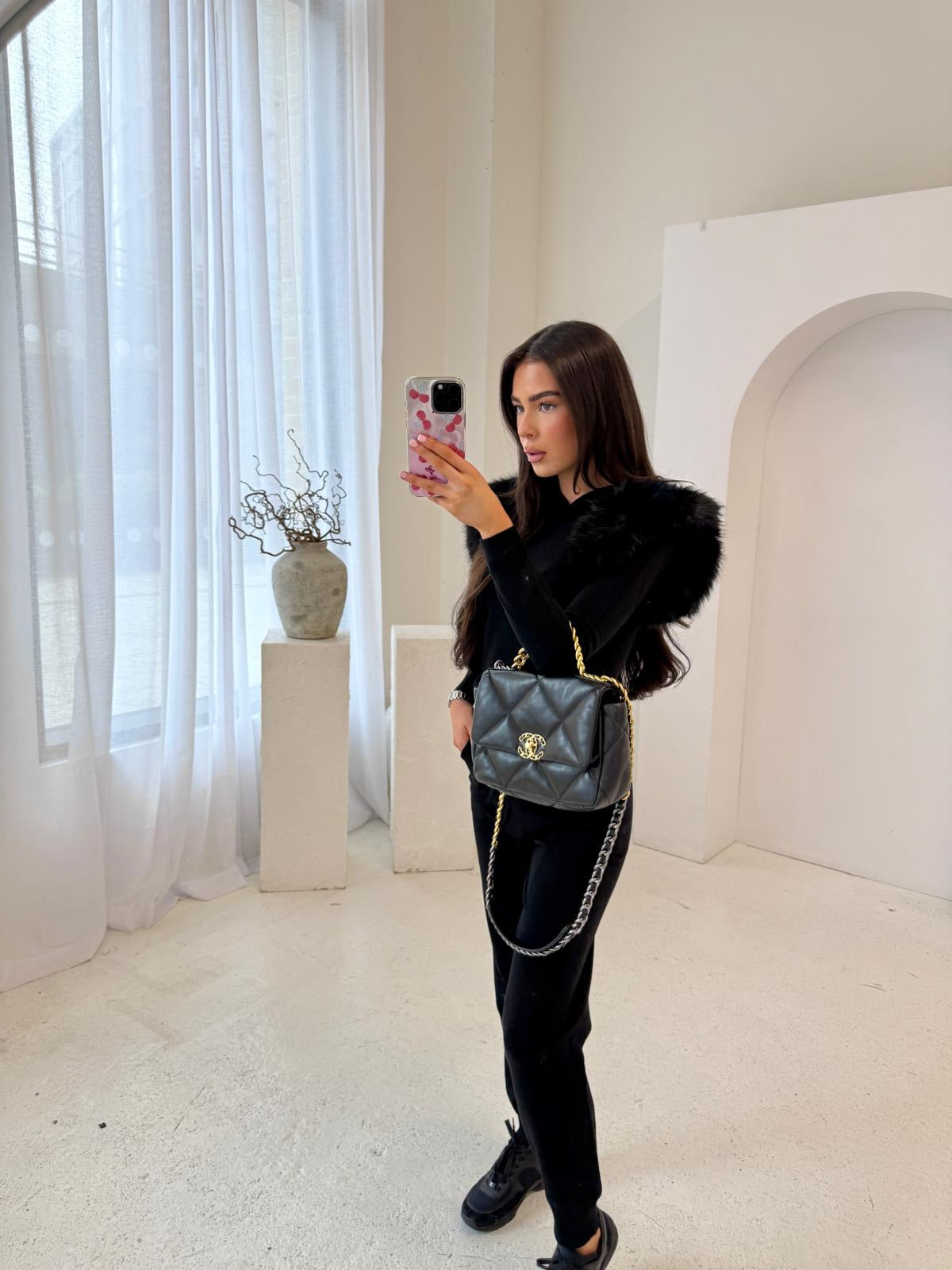 Fur knit tracksuit - black