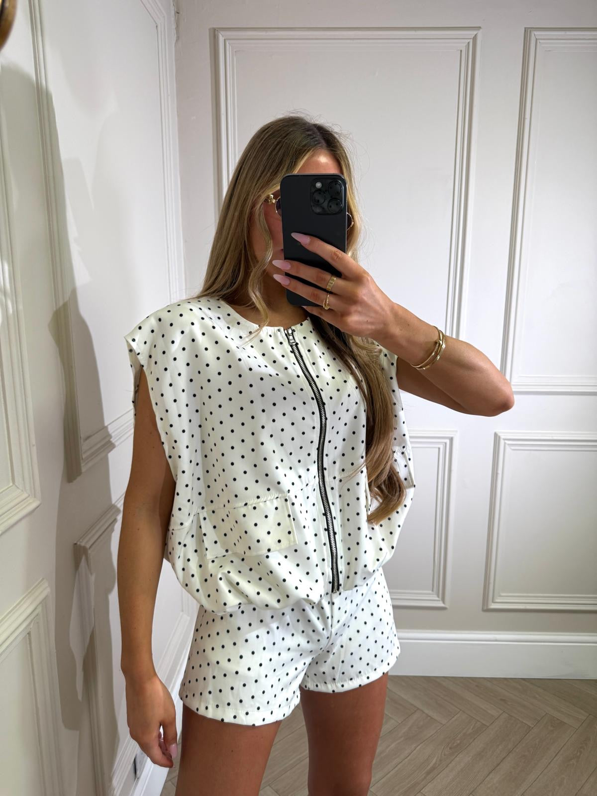 Bria short sleeve dot set - white