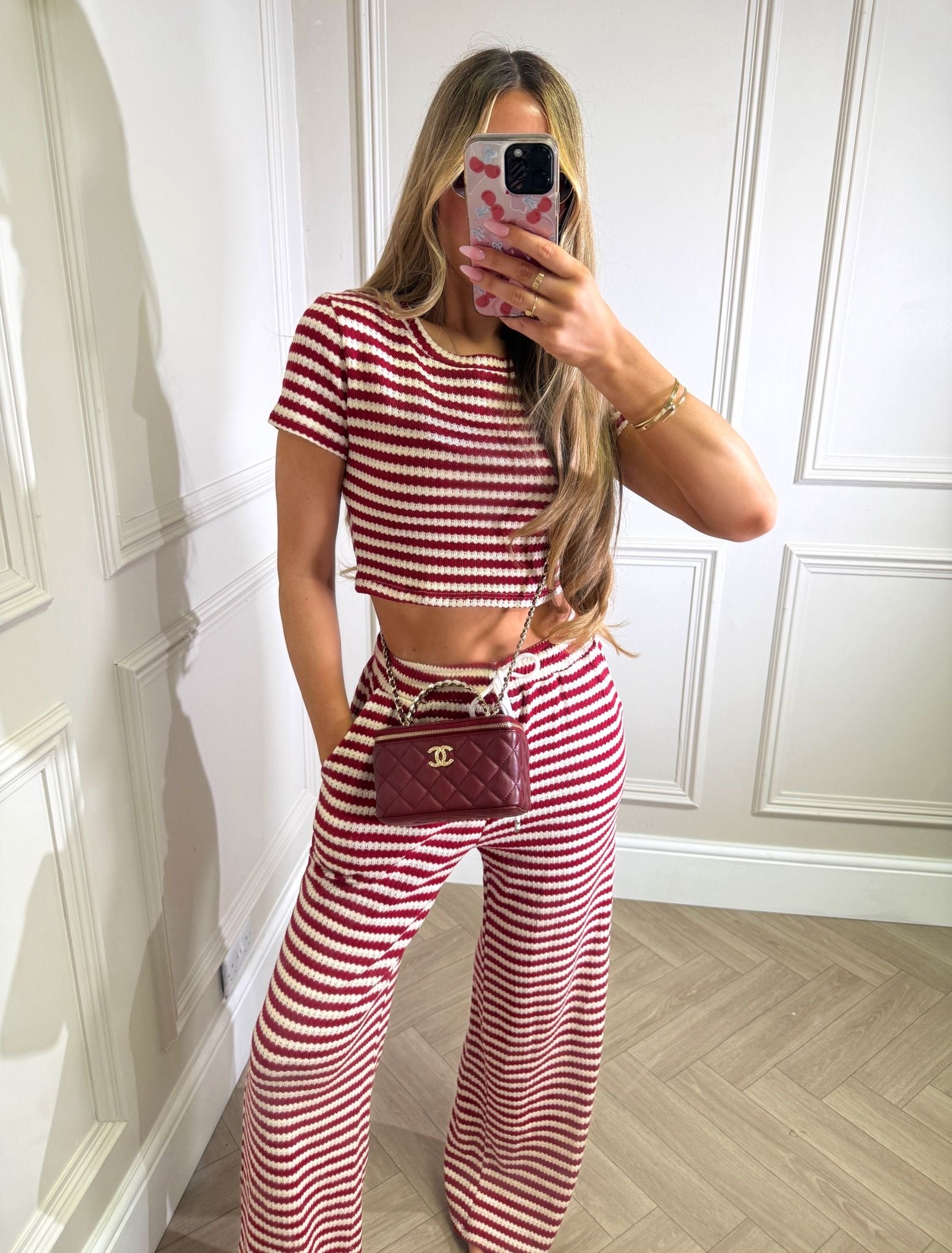 Ruby stripe trouser set - red