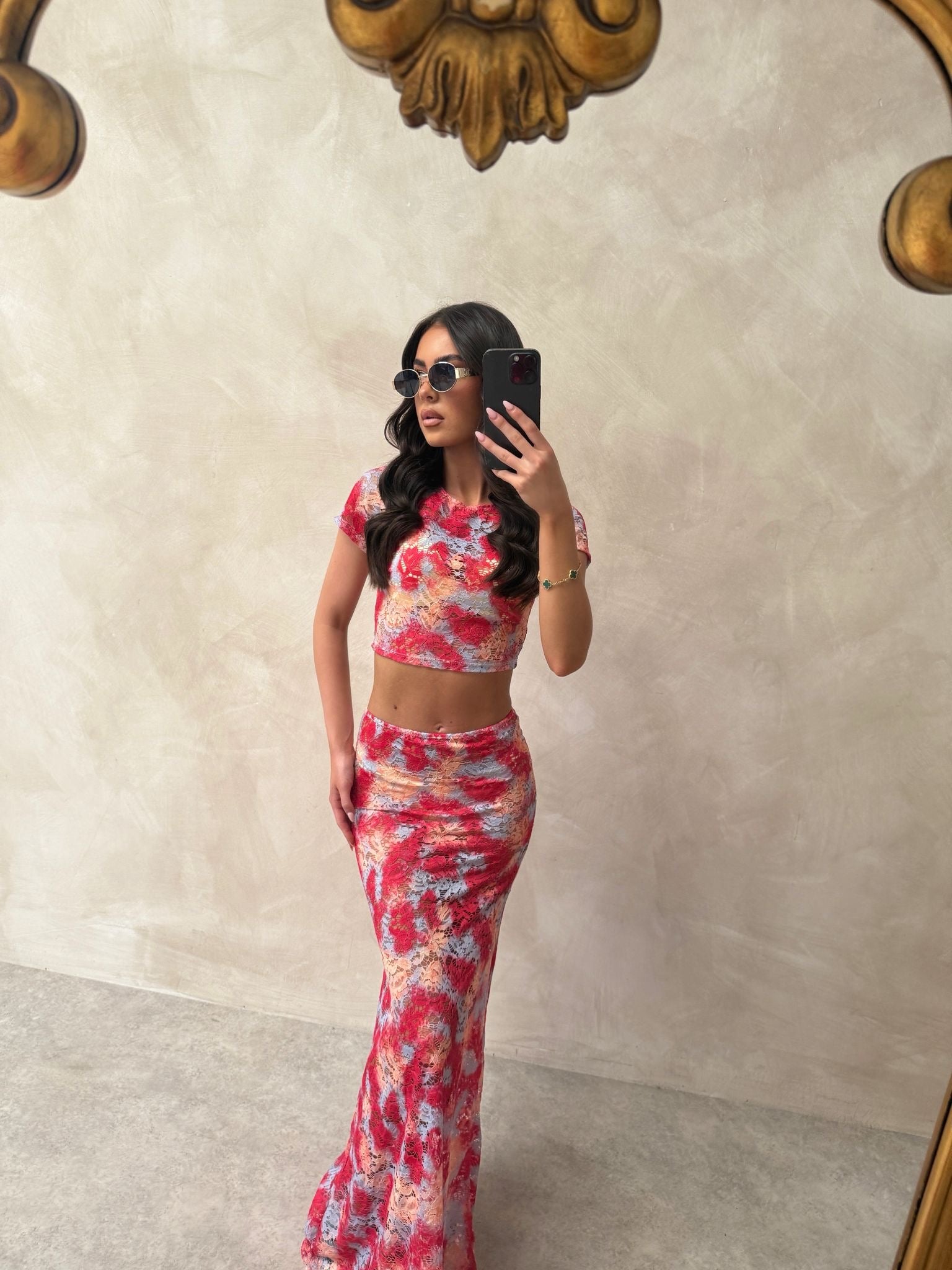 Lace Maxi set - red