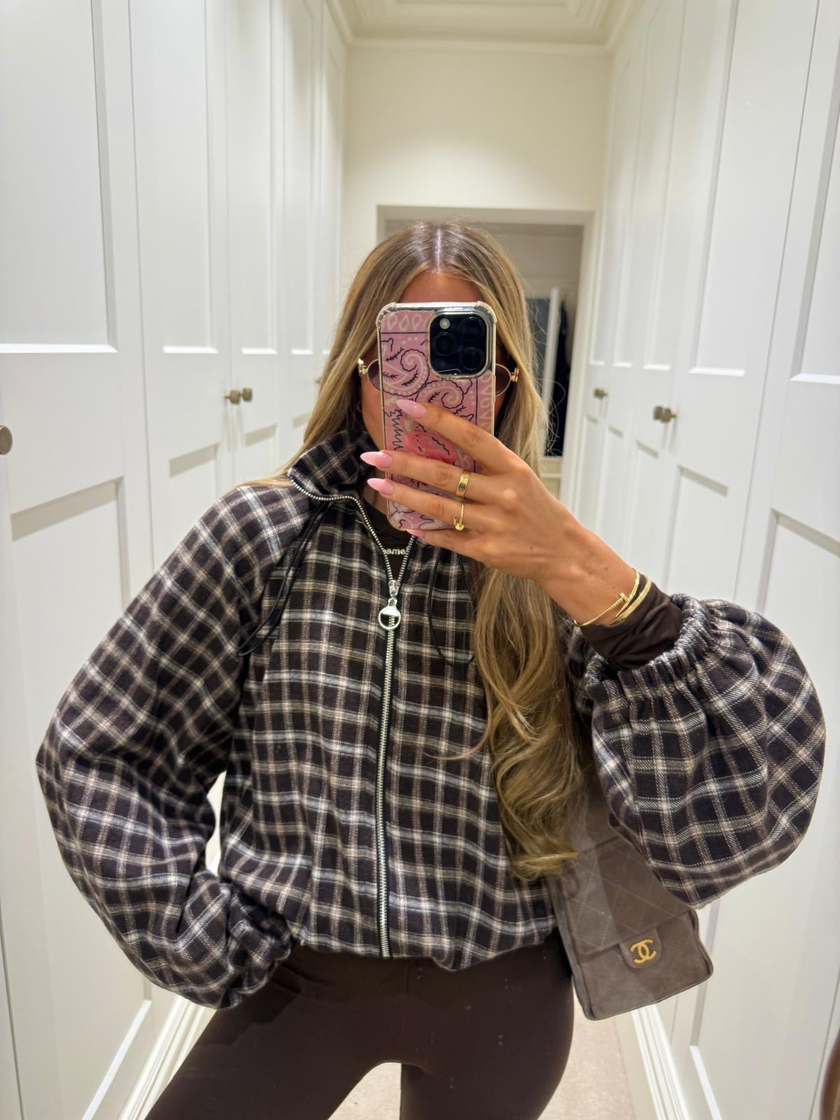 Check toggle jacket - brown