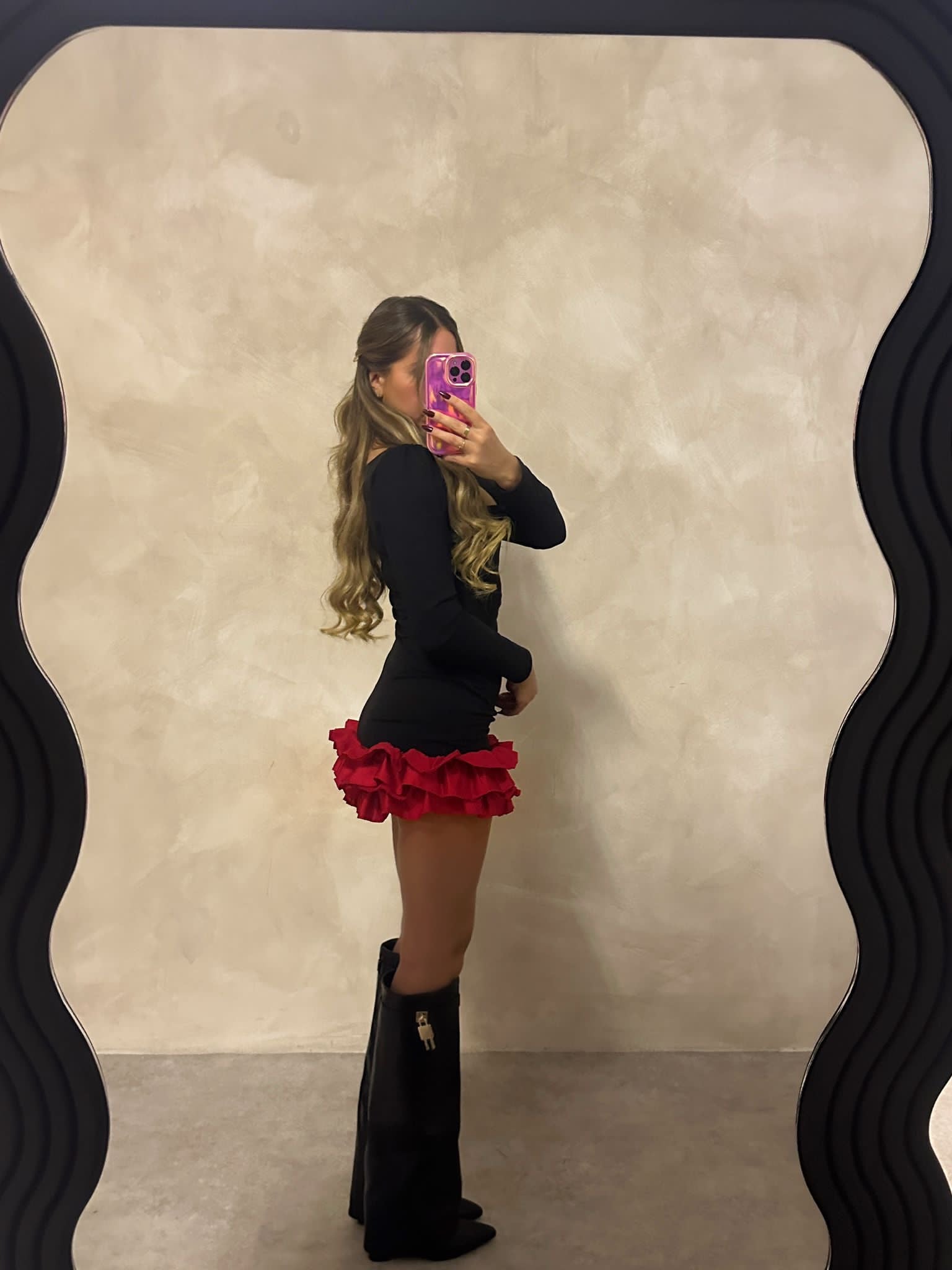 Frill Hem Dress - Red