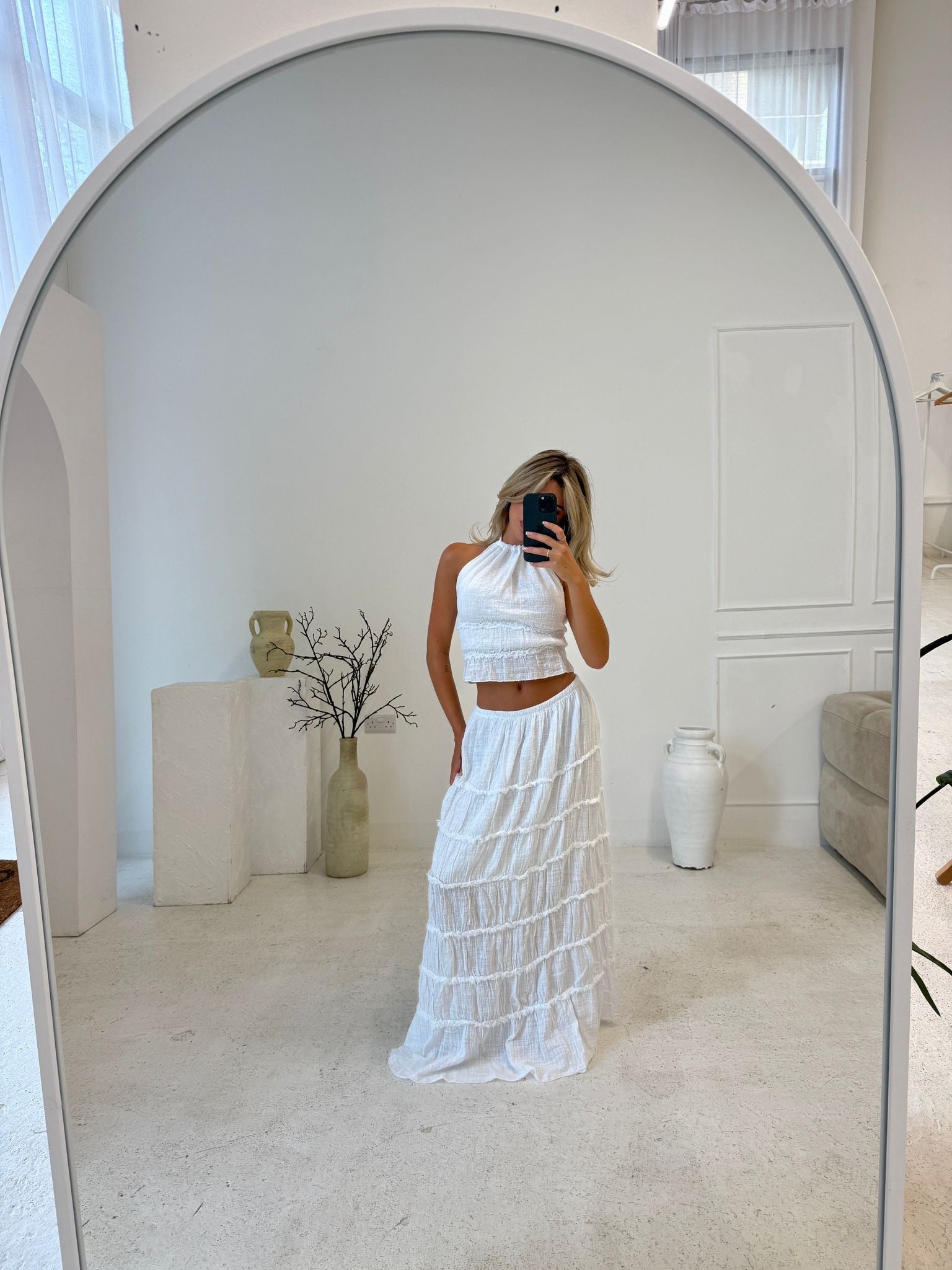 Serena Cheesecloth Two Piece - white