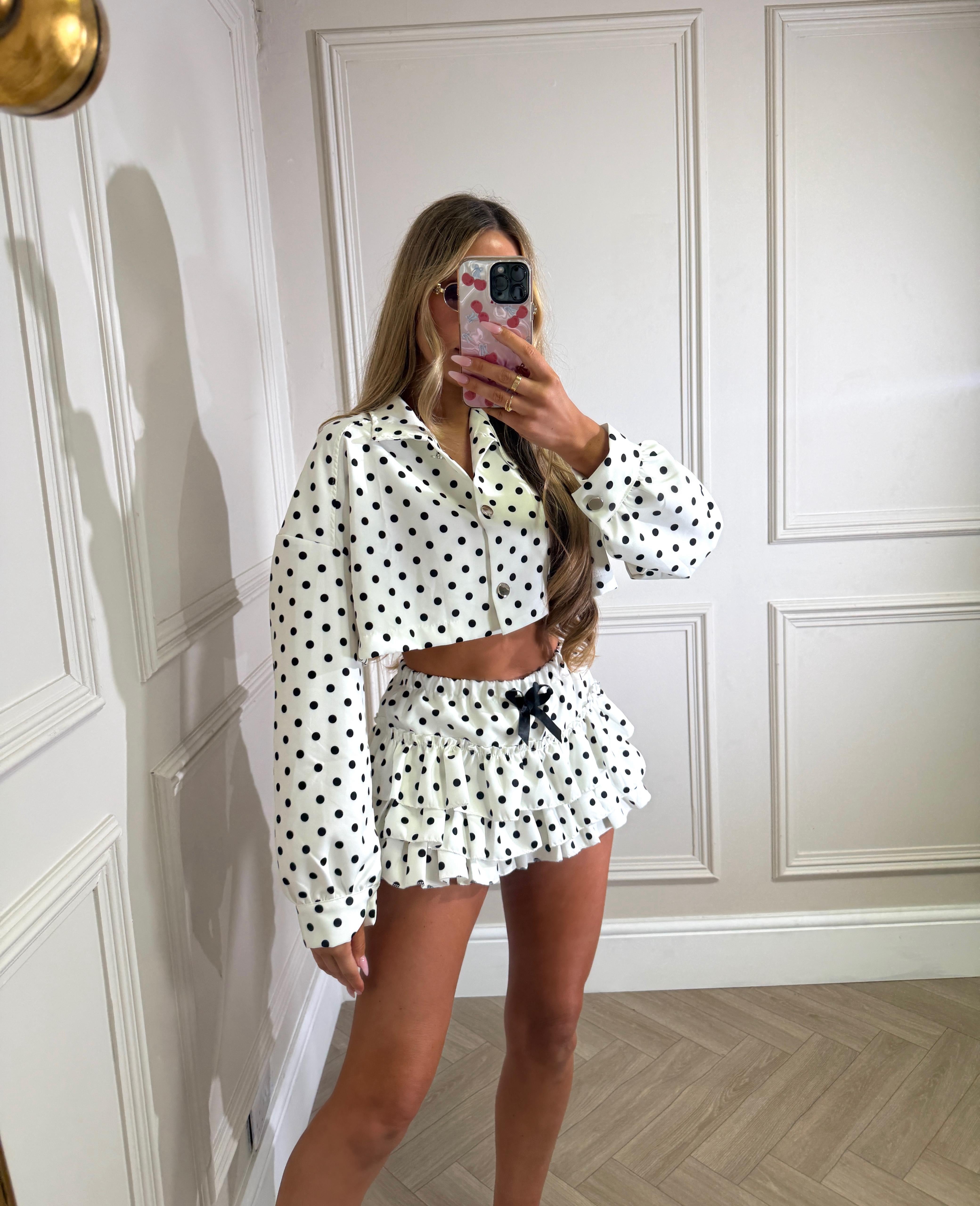 Ruffle polka dot set - white