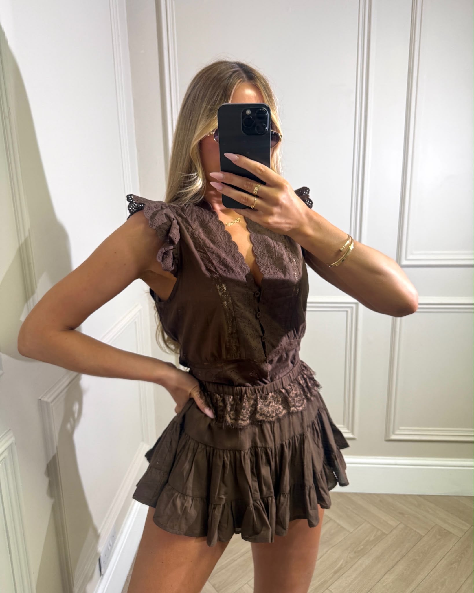Luxury skort lace set - brown
