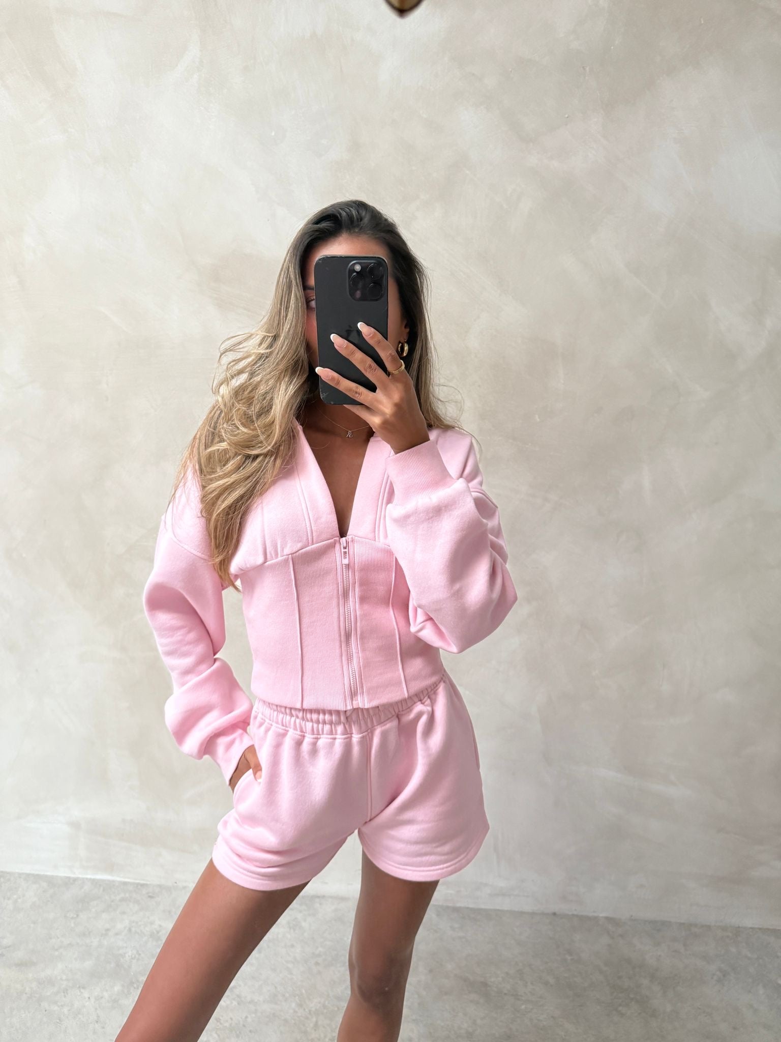 Corset hoodie and short co-ord - pink