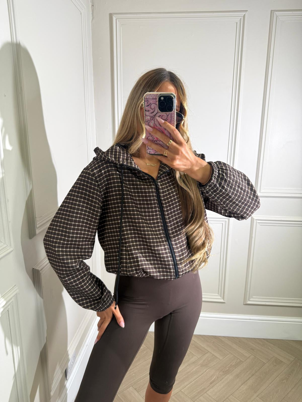 Check rain jacket - brown