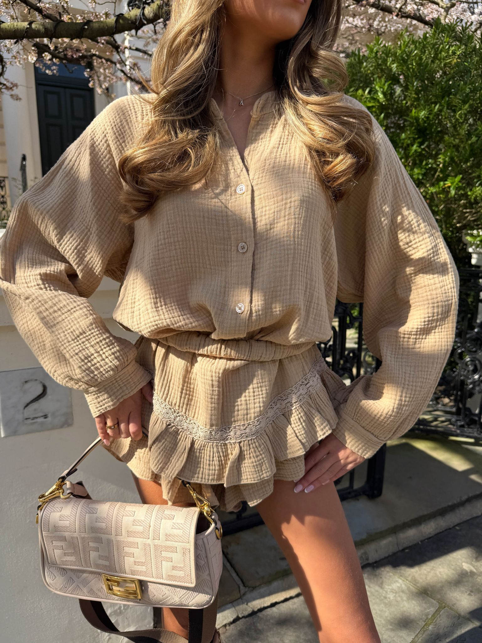 Cheesecloth grandad collar set - Tan