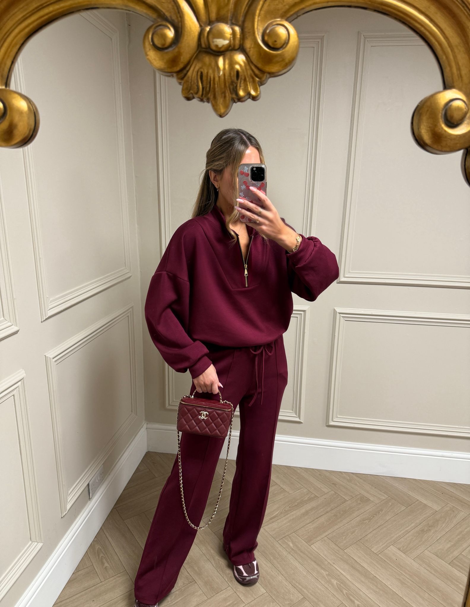 Gold zip lounge set - wine