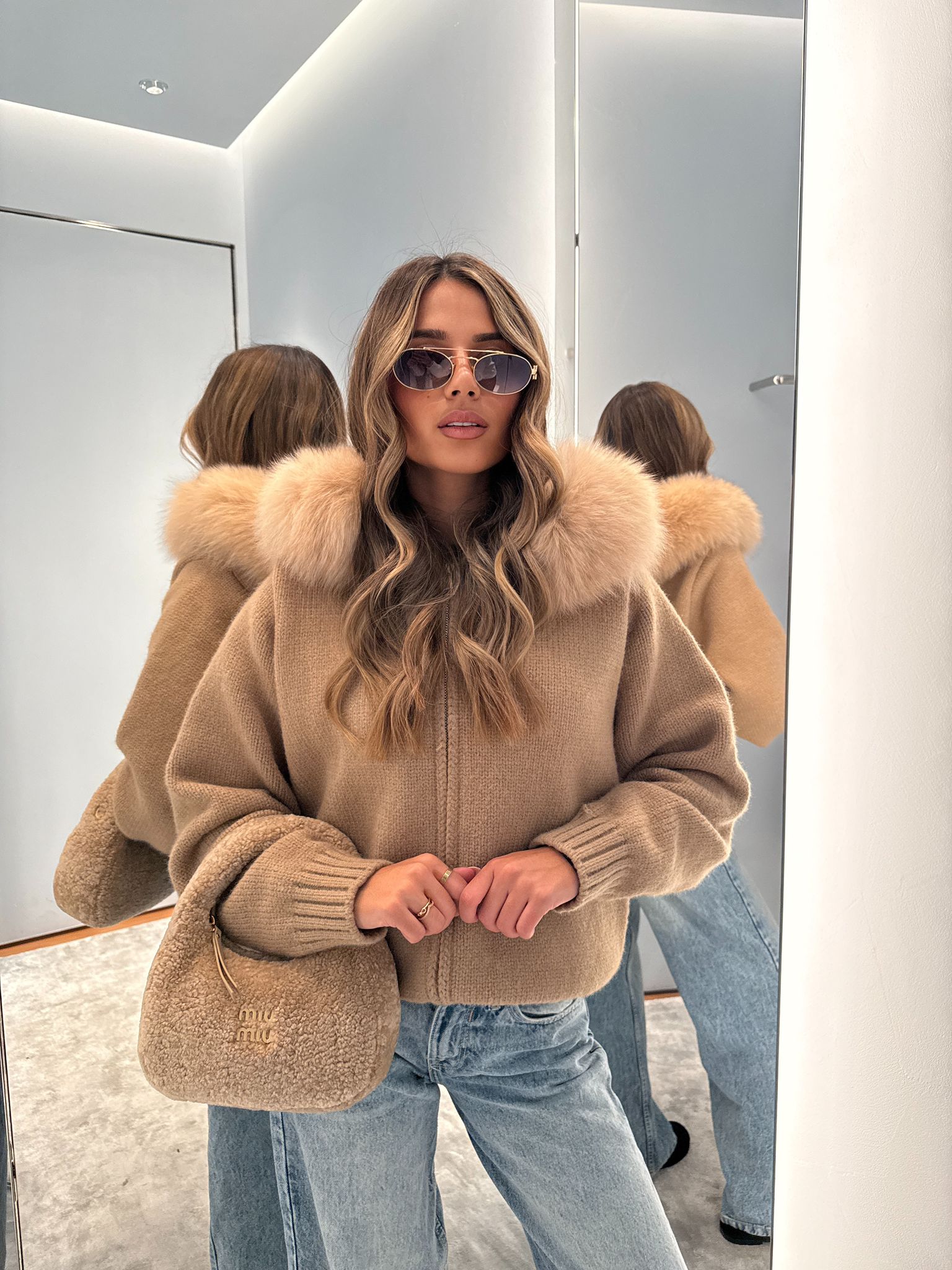 Luxury Fur Cardigan Jacket - beige PRE ORDER