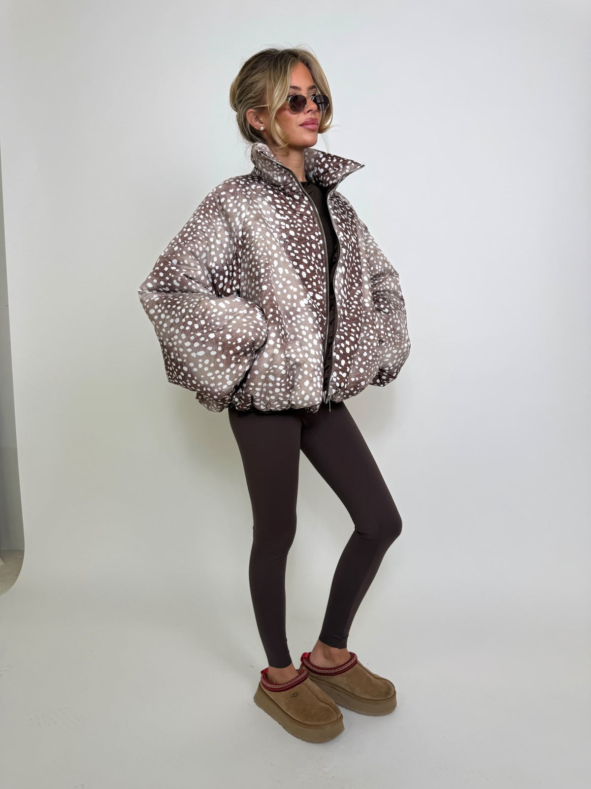 Bambi print puffa jacket - beige