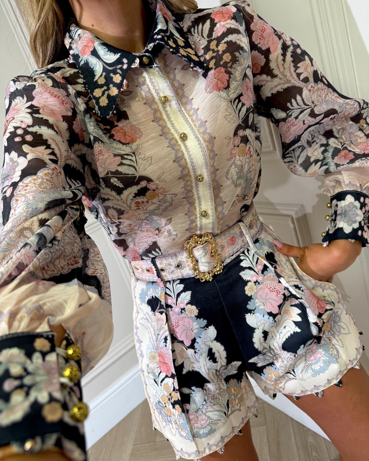 Floral collar co-ord - black