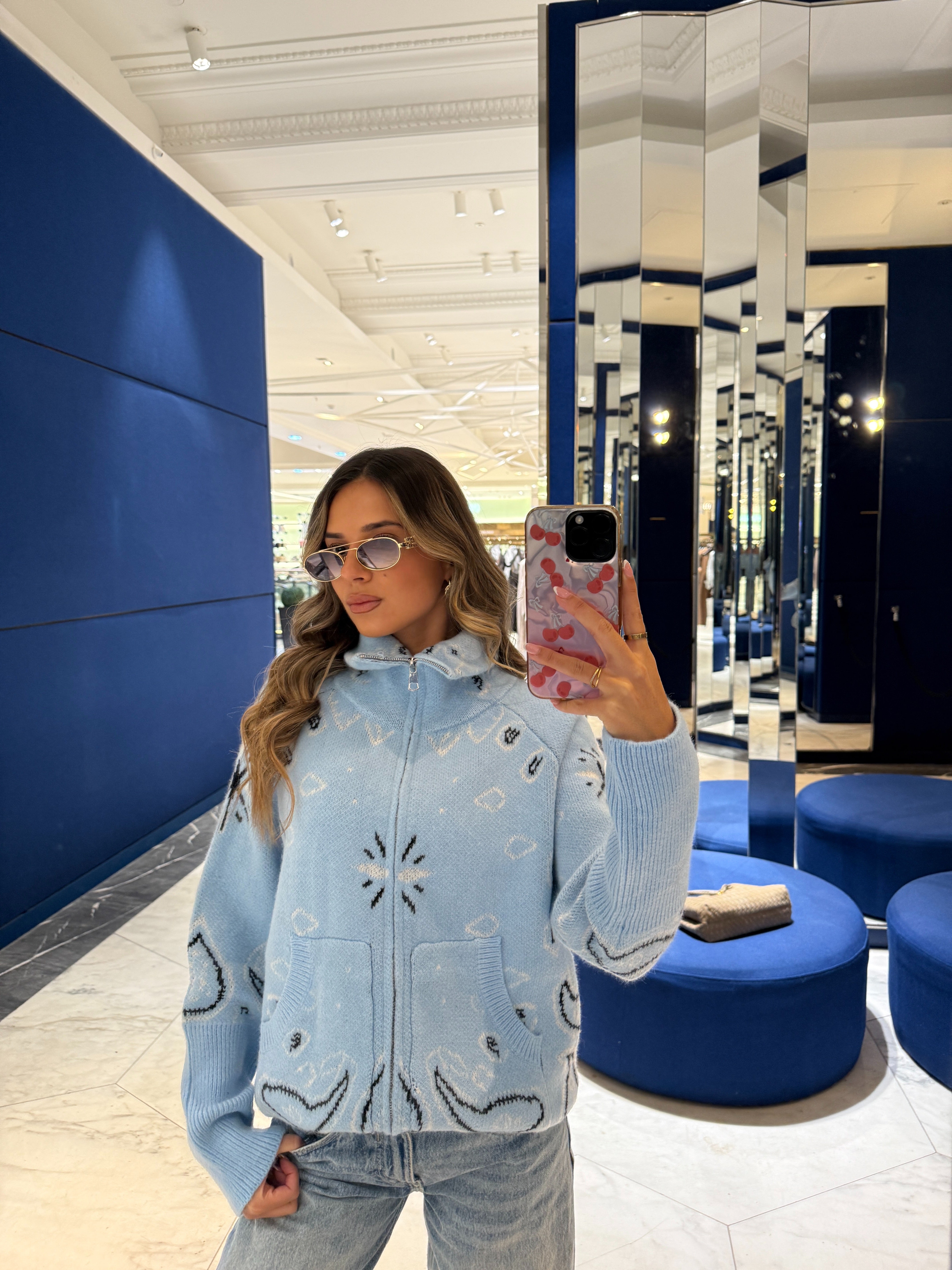 Bandana knit cardigan - blue