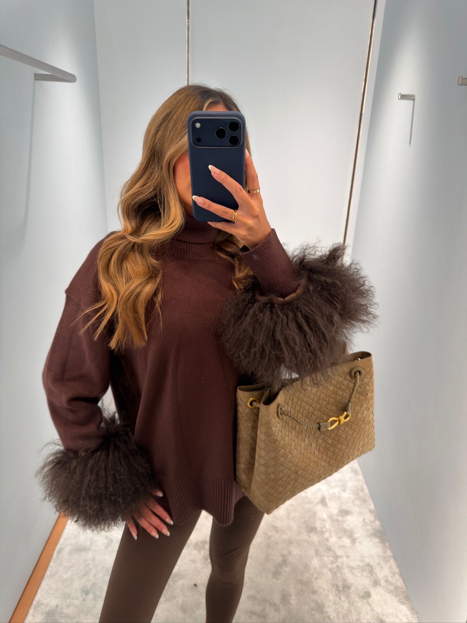 Valentina Fur Cuff Jumper - Chocolate - PRE ORDER