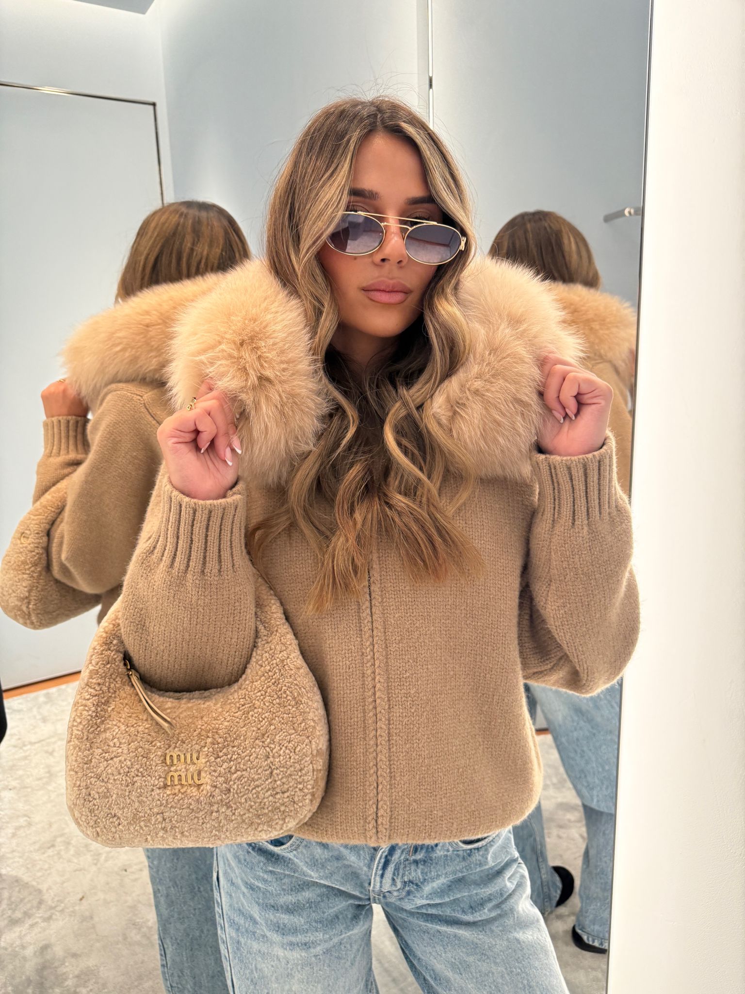 Luxury Fur Cardigan Jacket - beige PRE ORDER