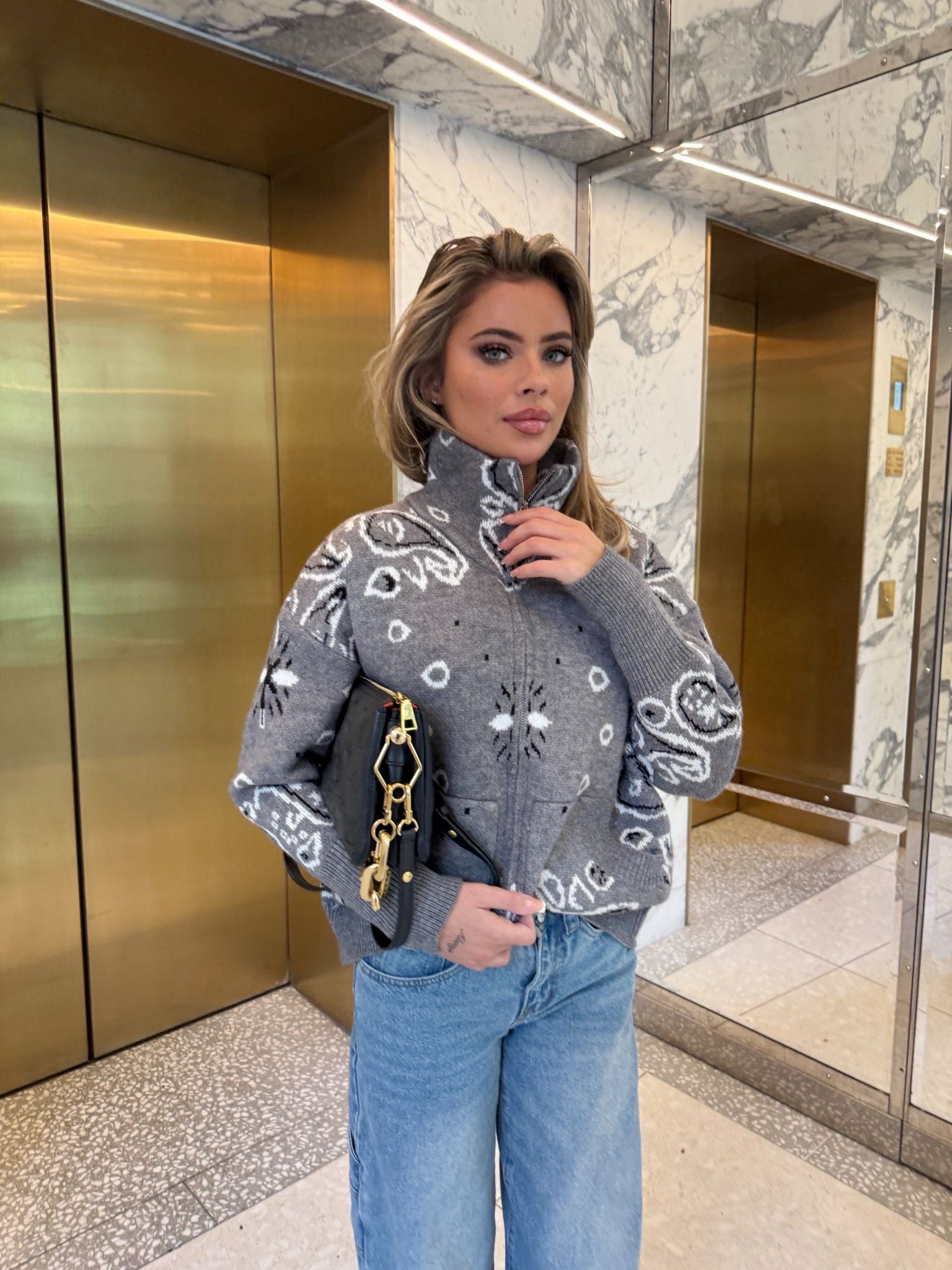 Bandana knit cardigan - grey PRE ORDER