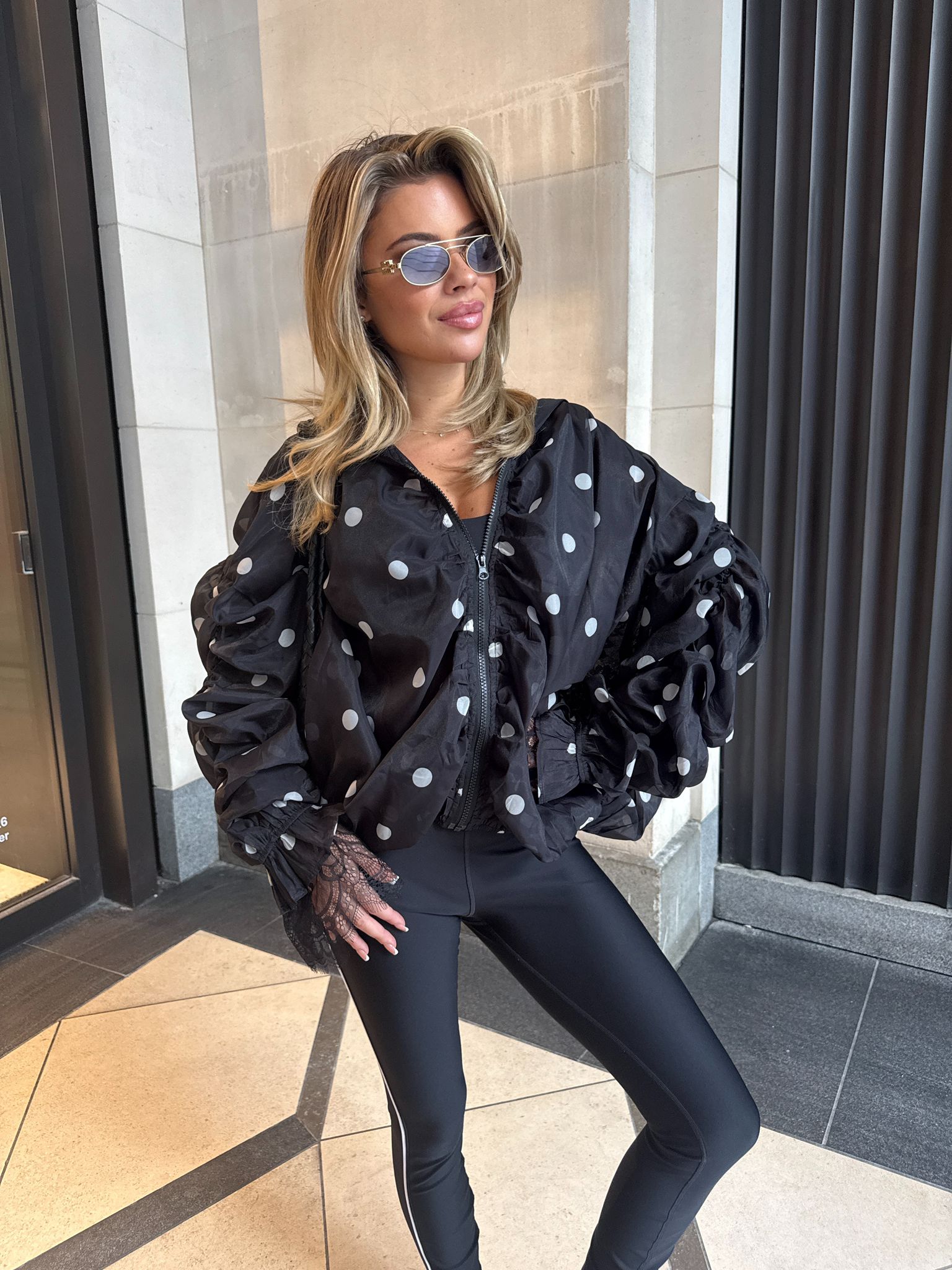 Dot zip up jacket - black