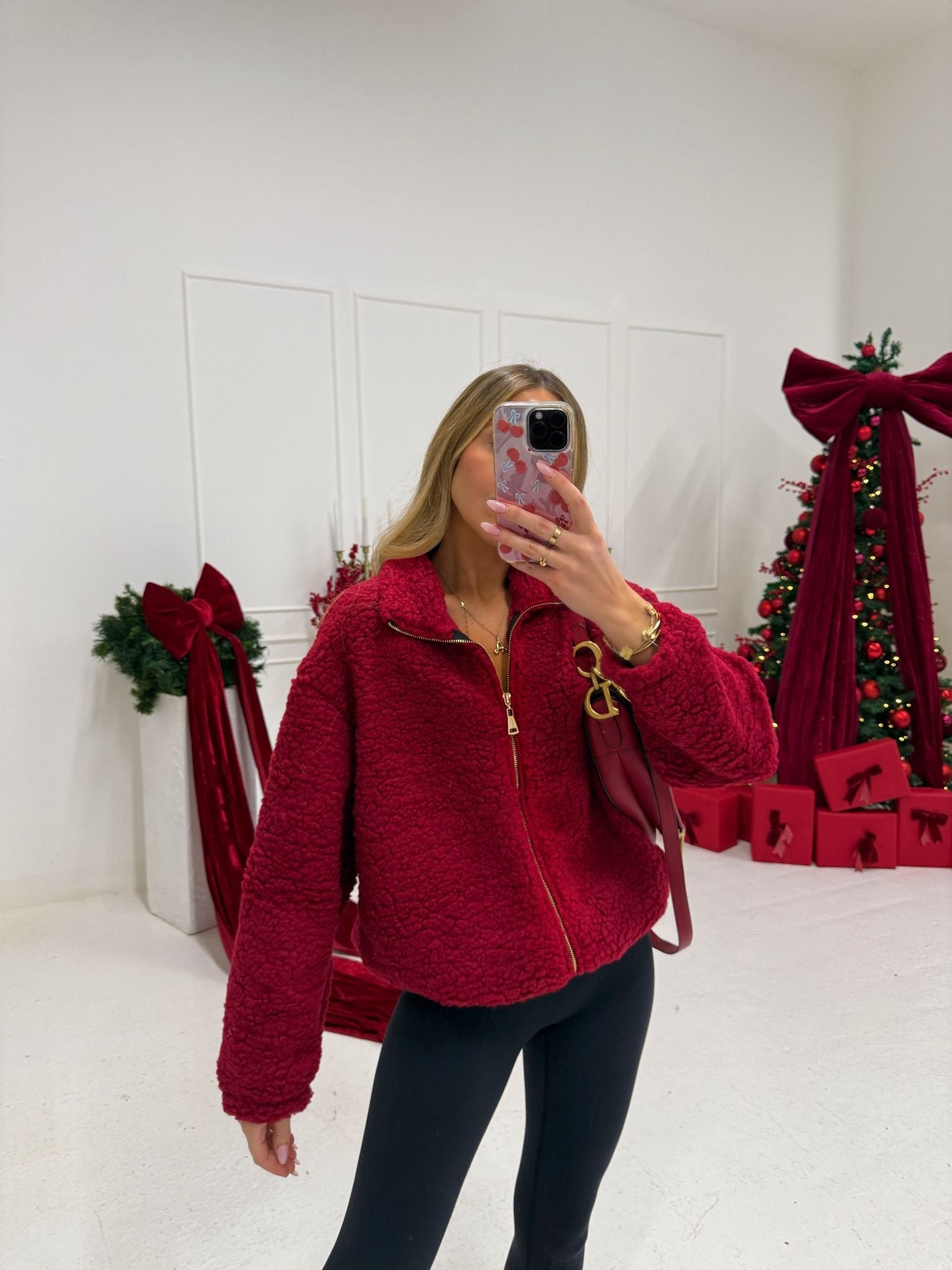 Teddy Gold Zip Jacket - Red