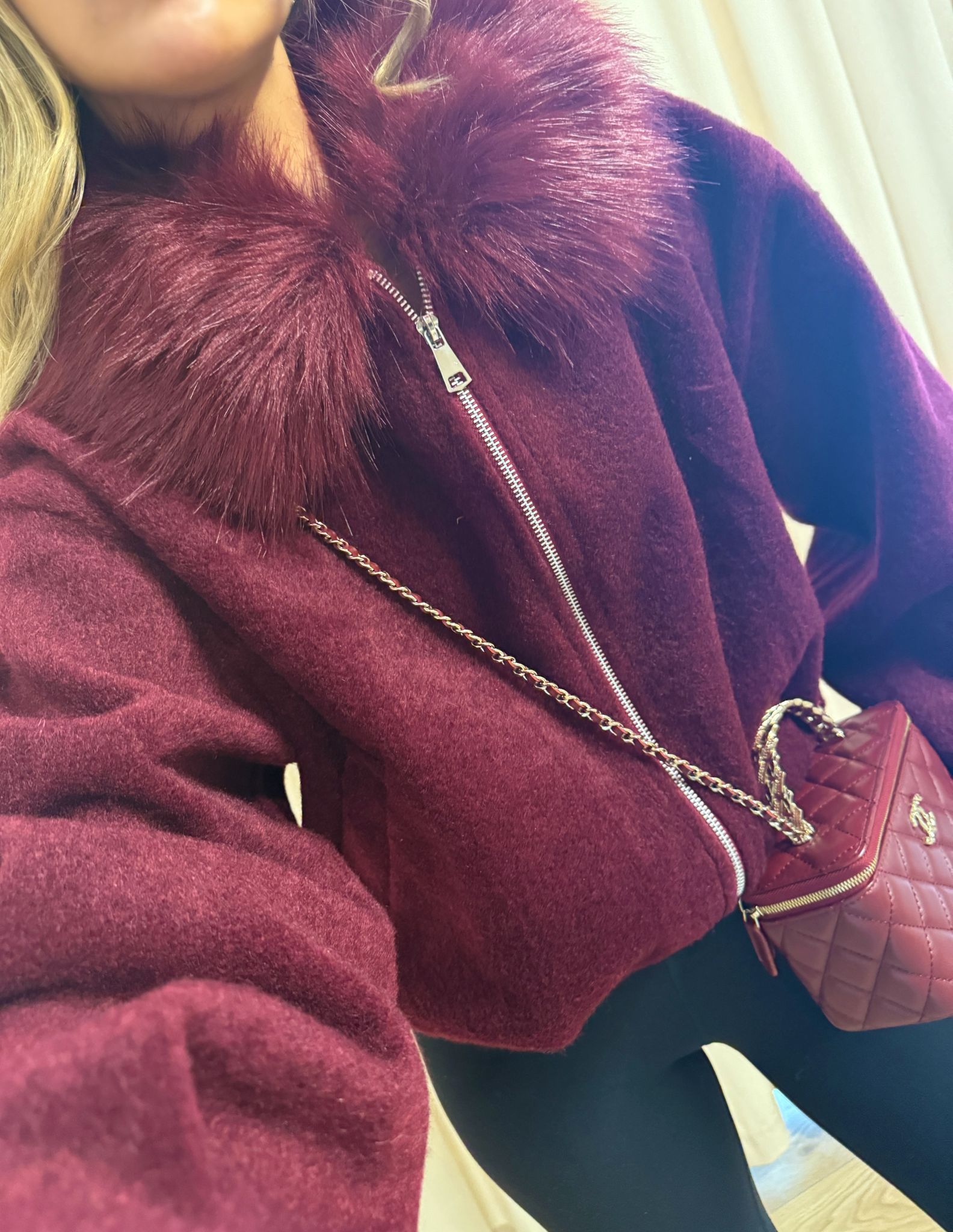 FIFI fur collar jacket - wine