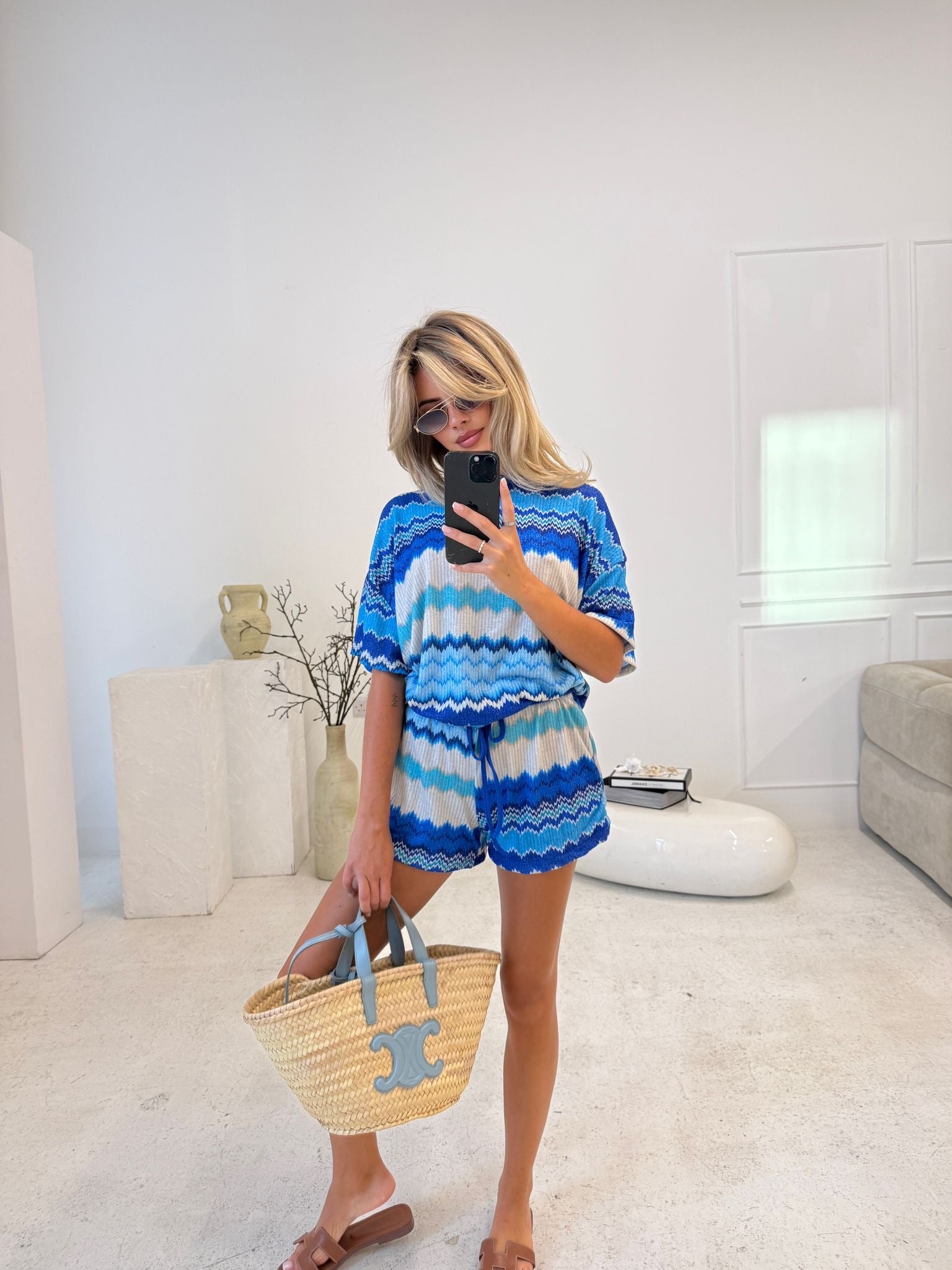 Tshirt zigzag short co-ord - blue