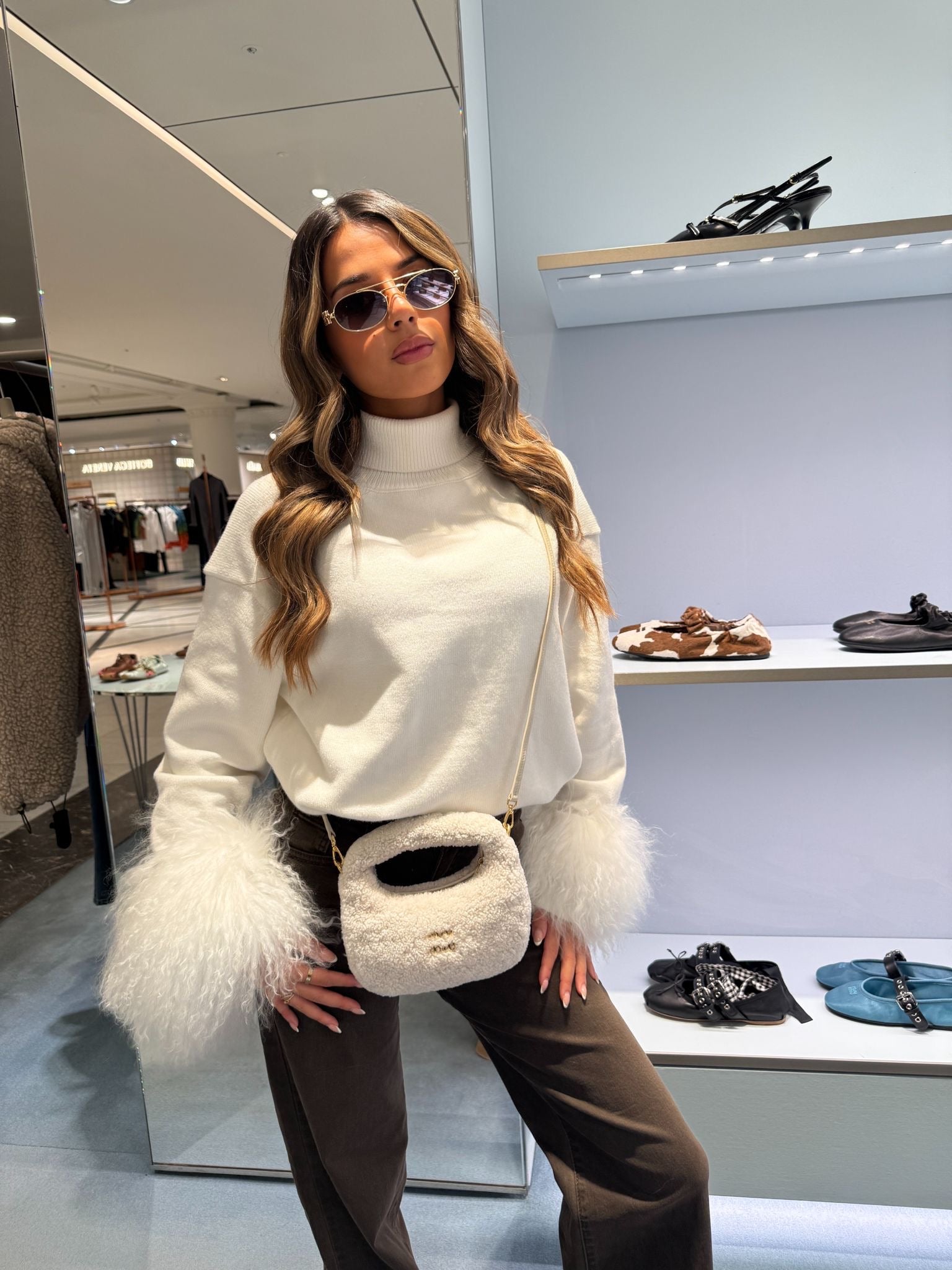 Valentina Fur Cuff Jumper - white