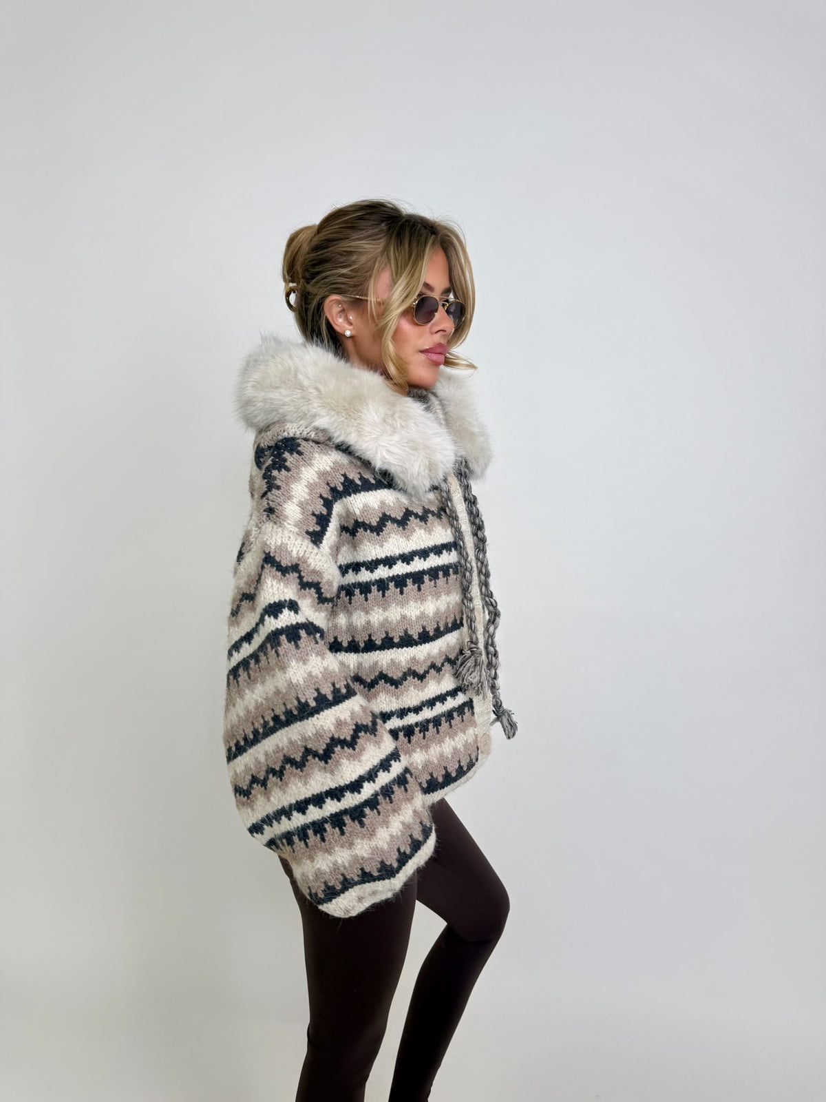 Aztec faux fur cardigan - cream