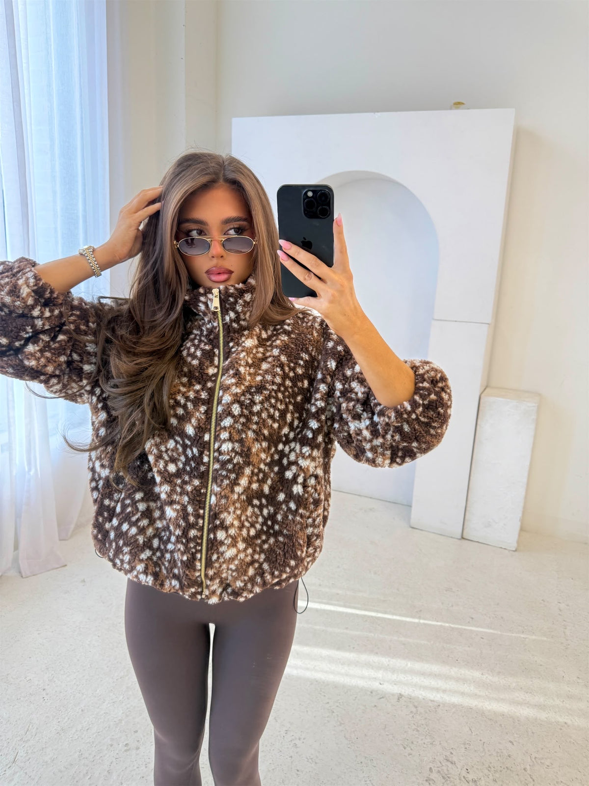 Bambi gold zip fleece - brown