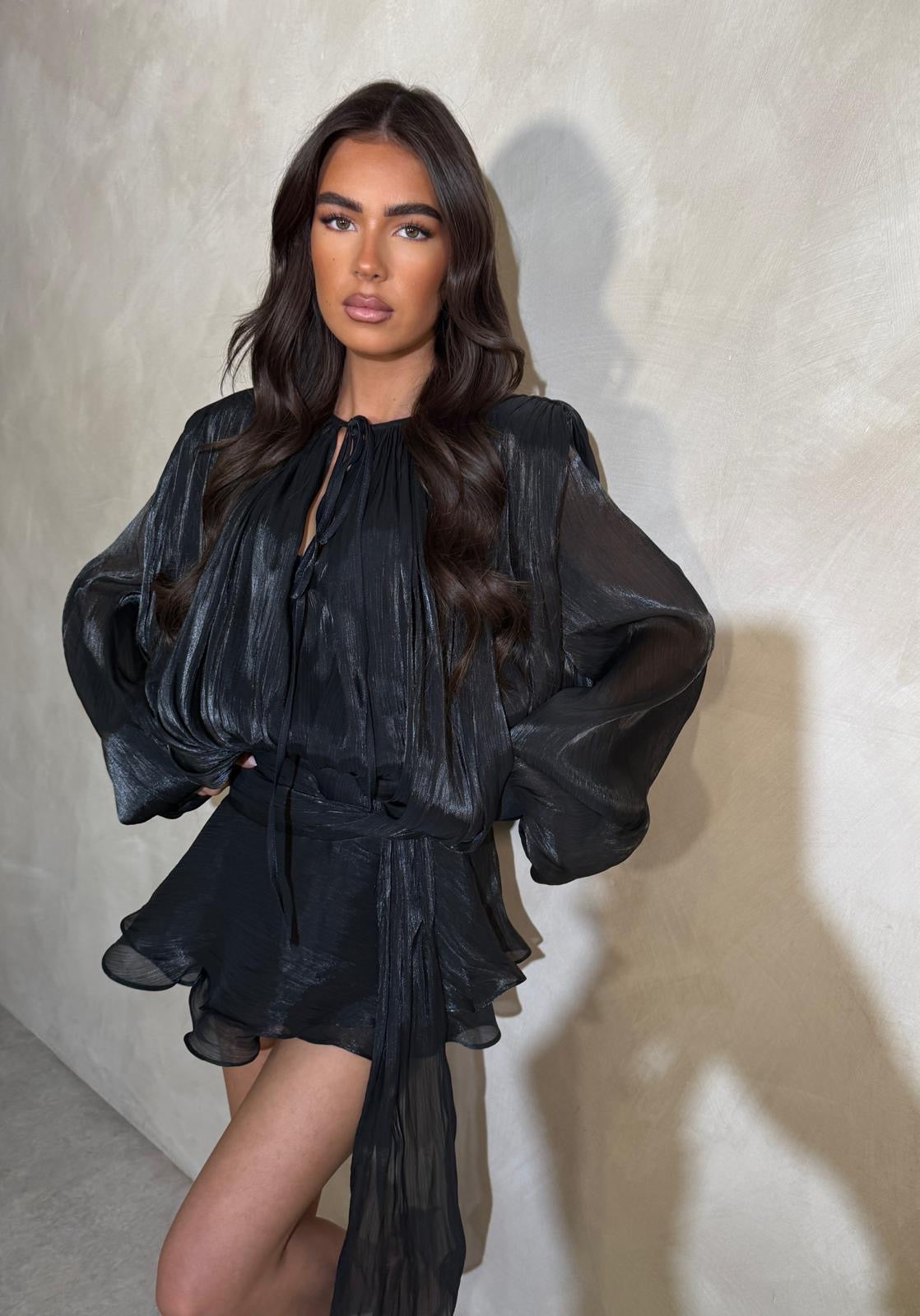 chiffon shirt dress - black