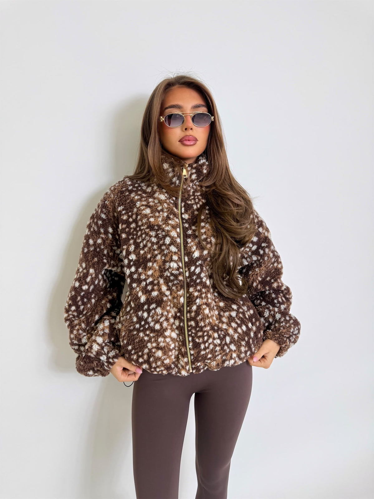 Bambi gold zip fleece - brown