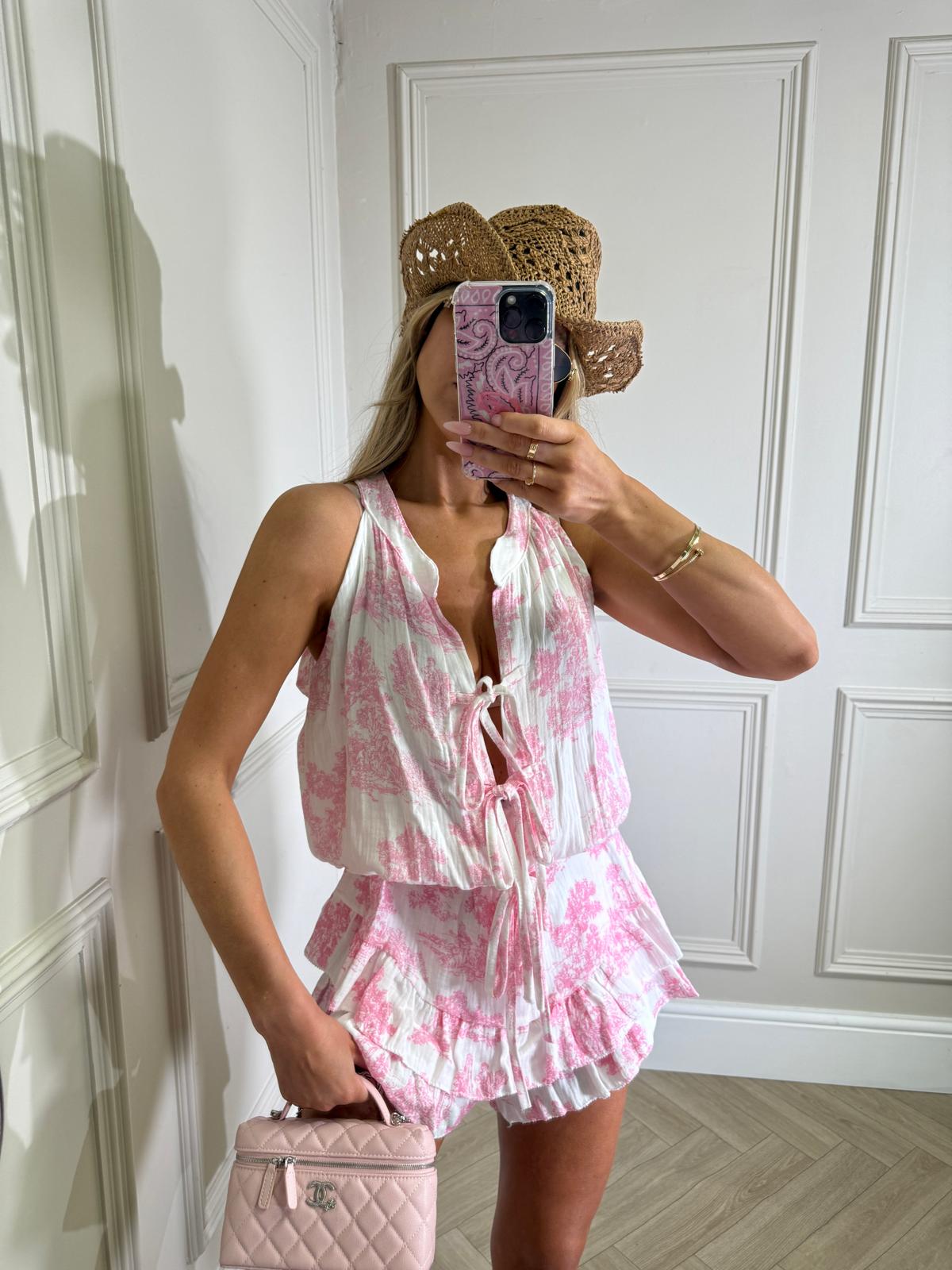 Toile tie playsuit - pink