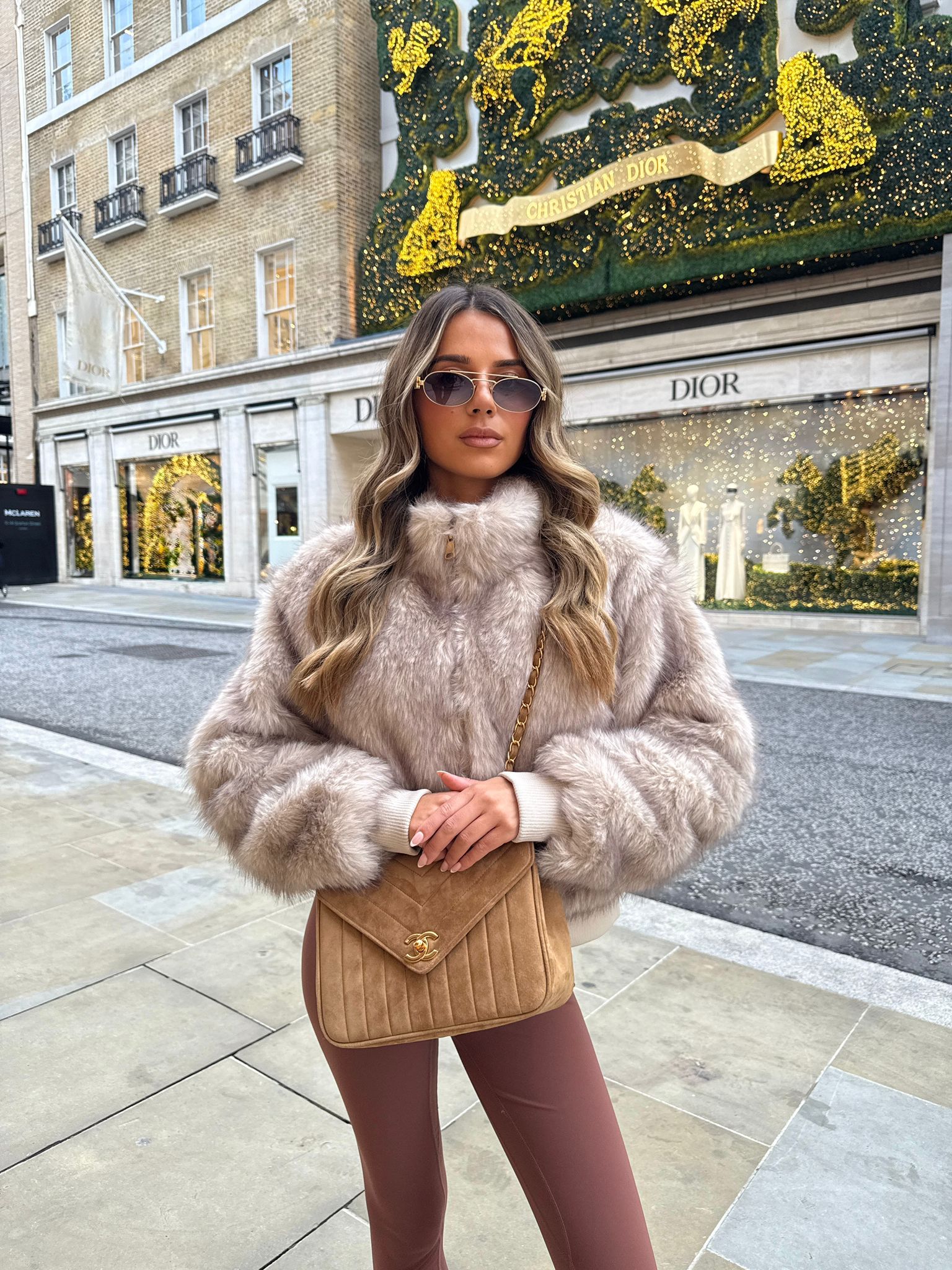 Amelia Fur Bomber Jacket - beige