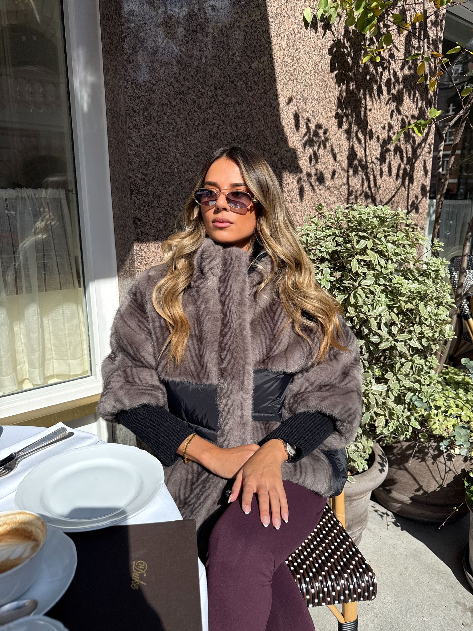 Padded faux fur jacket - black
