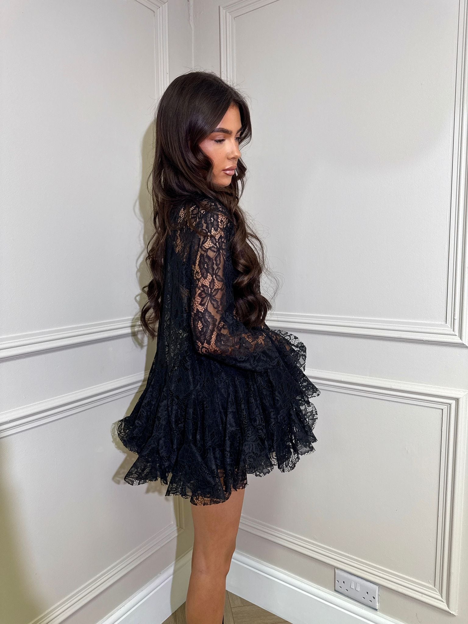 Lace frill shirt - black