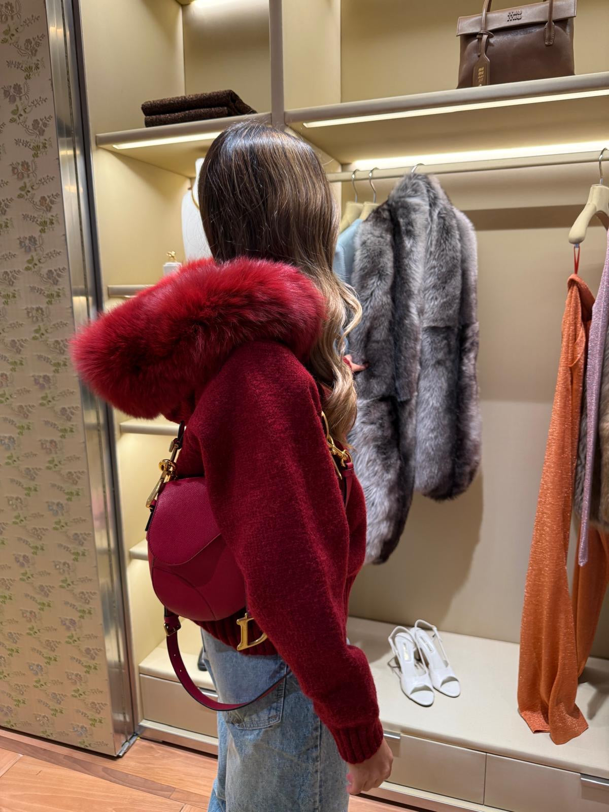 Luxury Fur Cardigan Jacket - red PRE ORDER
