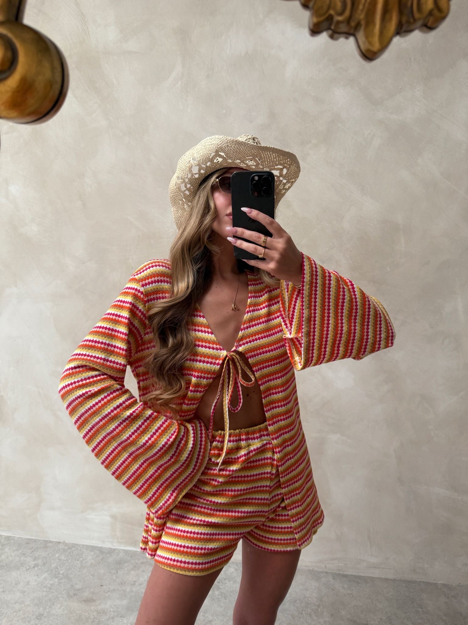 Open tie short co-ord - yellow mix