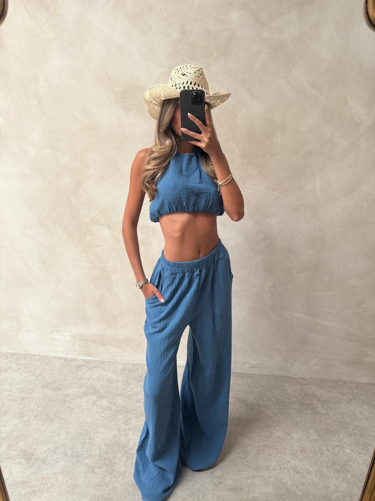 Ibiza Cheesecloth halterneck set - blue