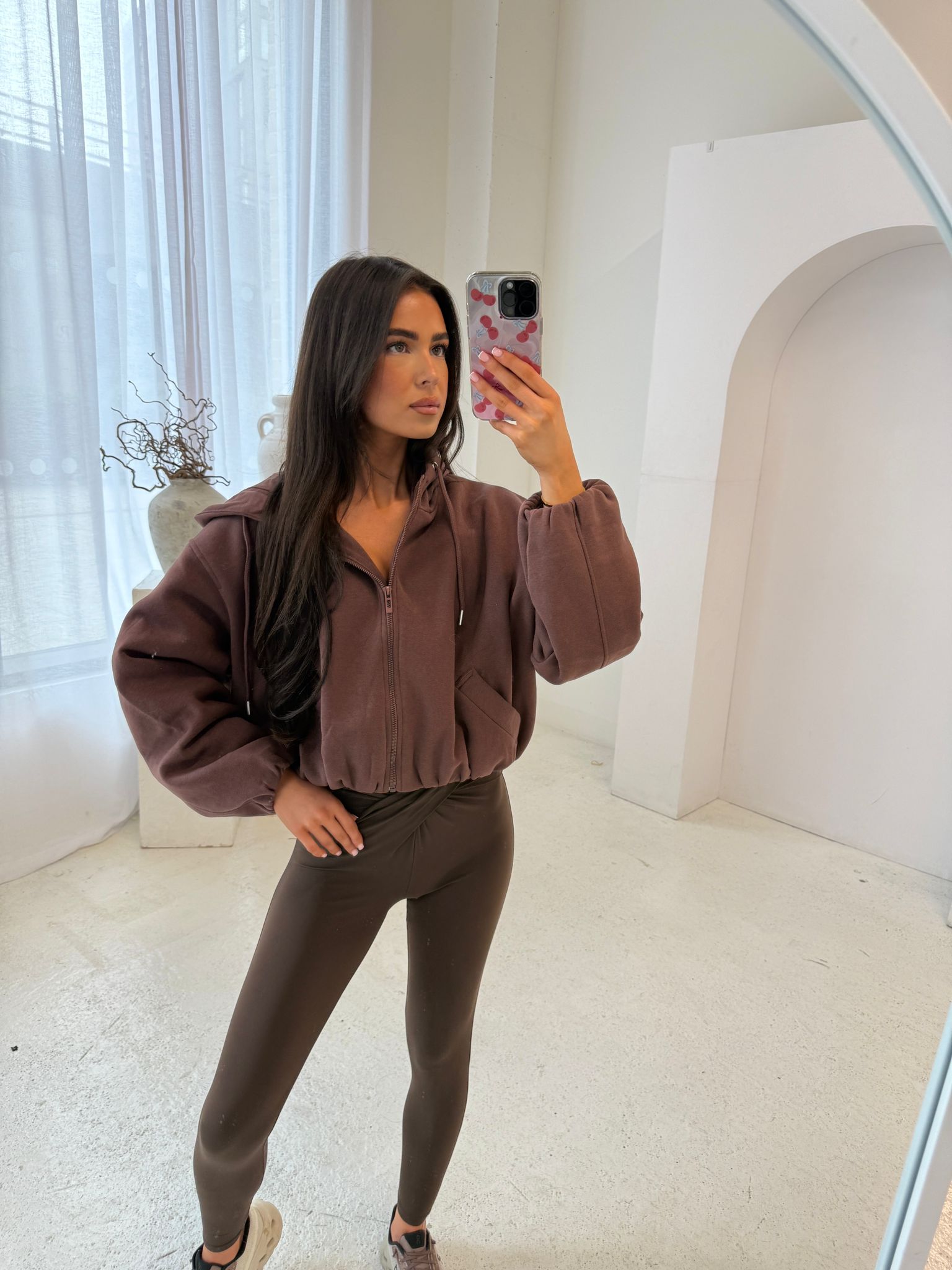 Bubble hem Zip Jumper - chocolate