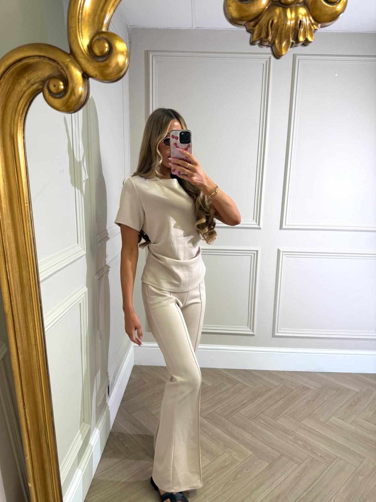 Ruched trouser co-ord - beige