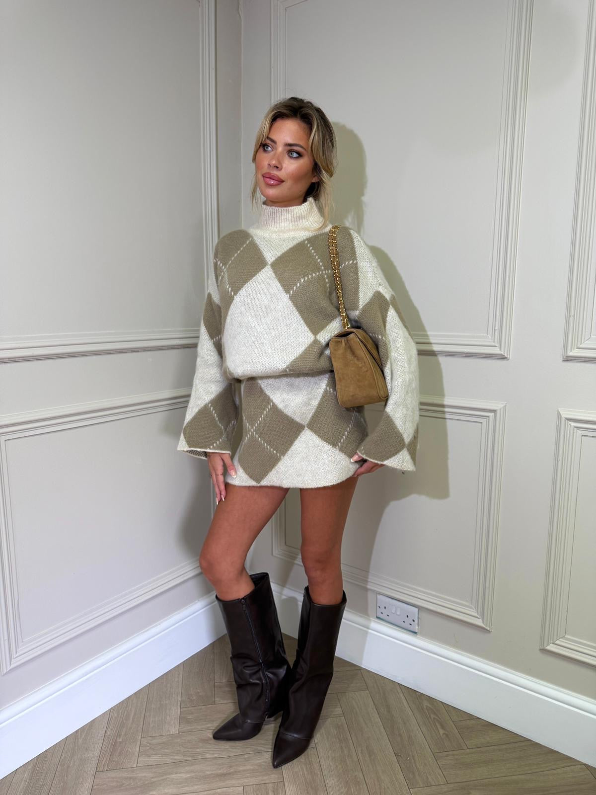 Mabel Knit Skirt Two Piece - Beige