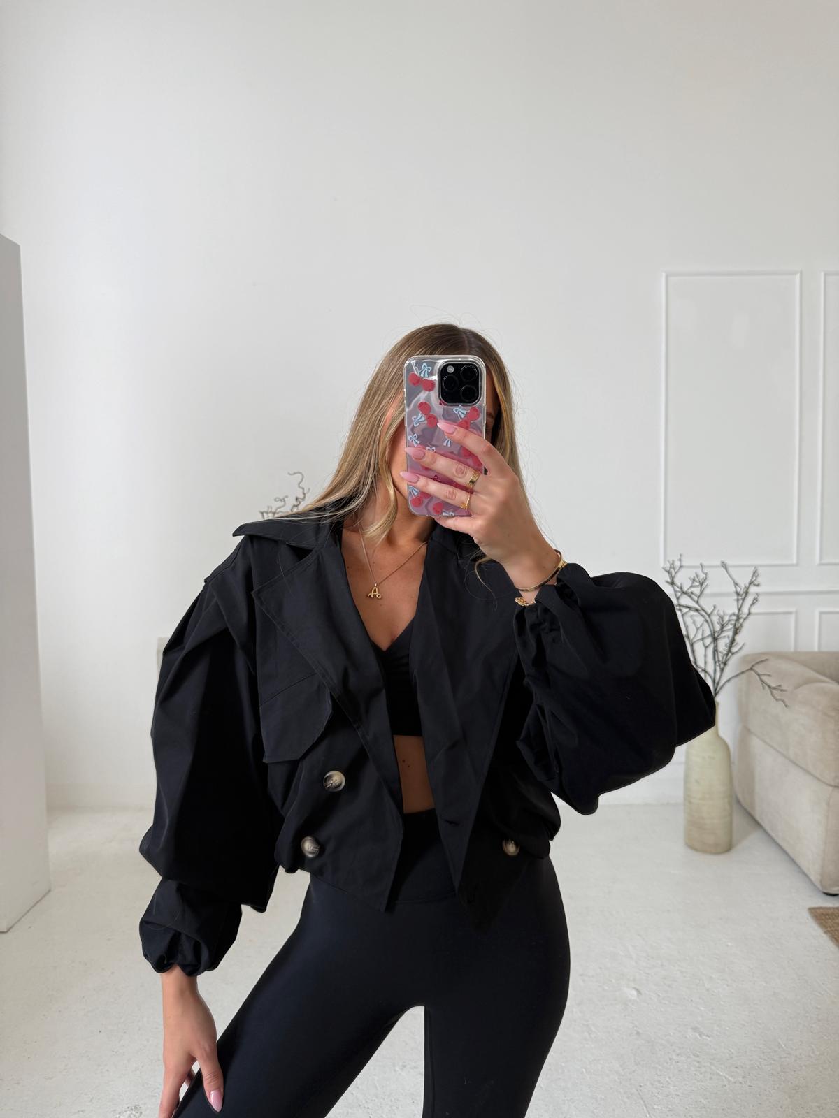 Balloon arm crop jacket - Black
