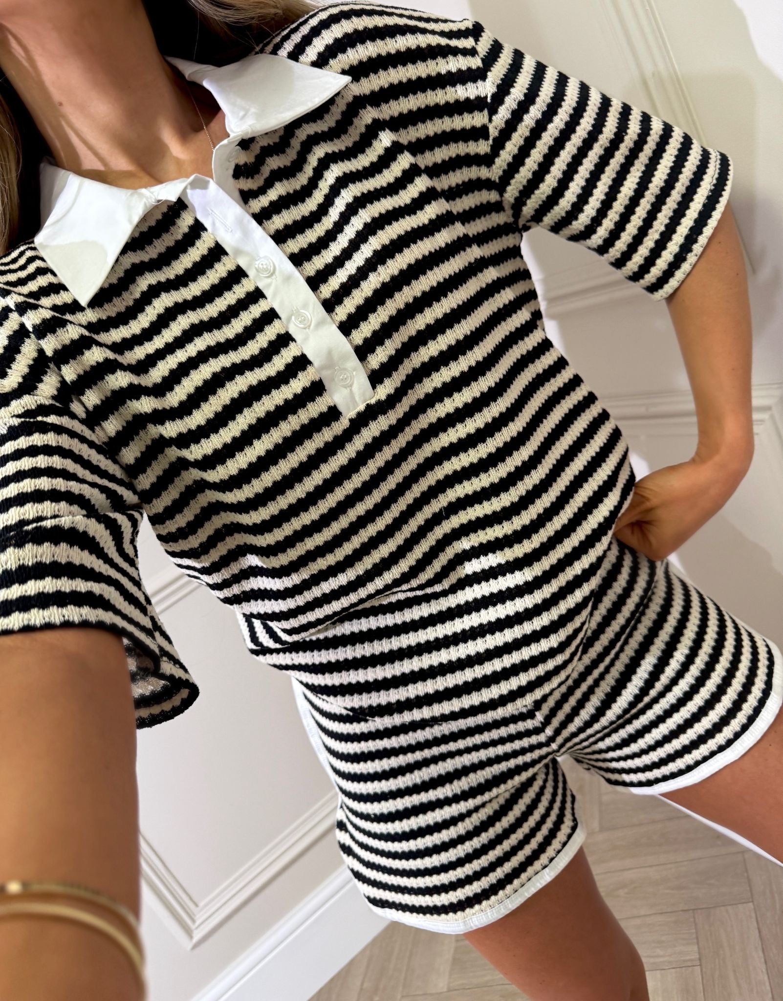 Collar stripe co-ord - black