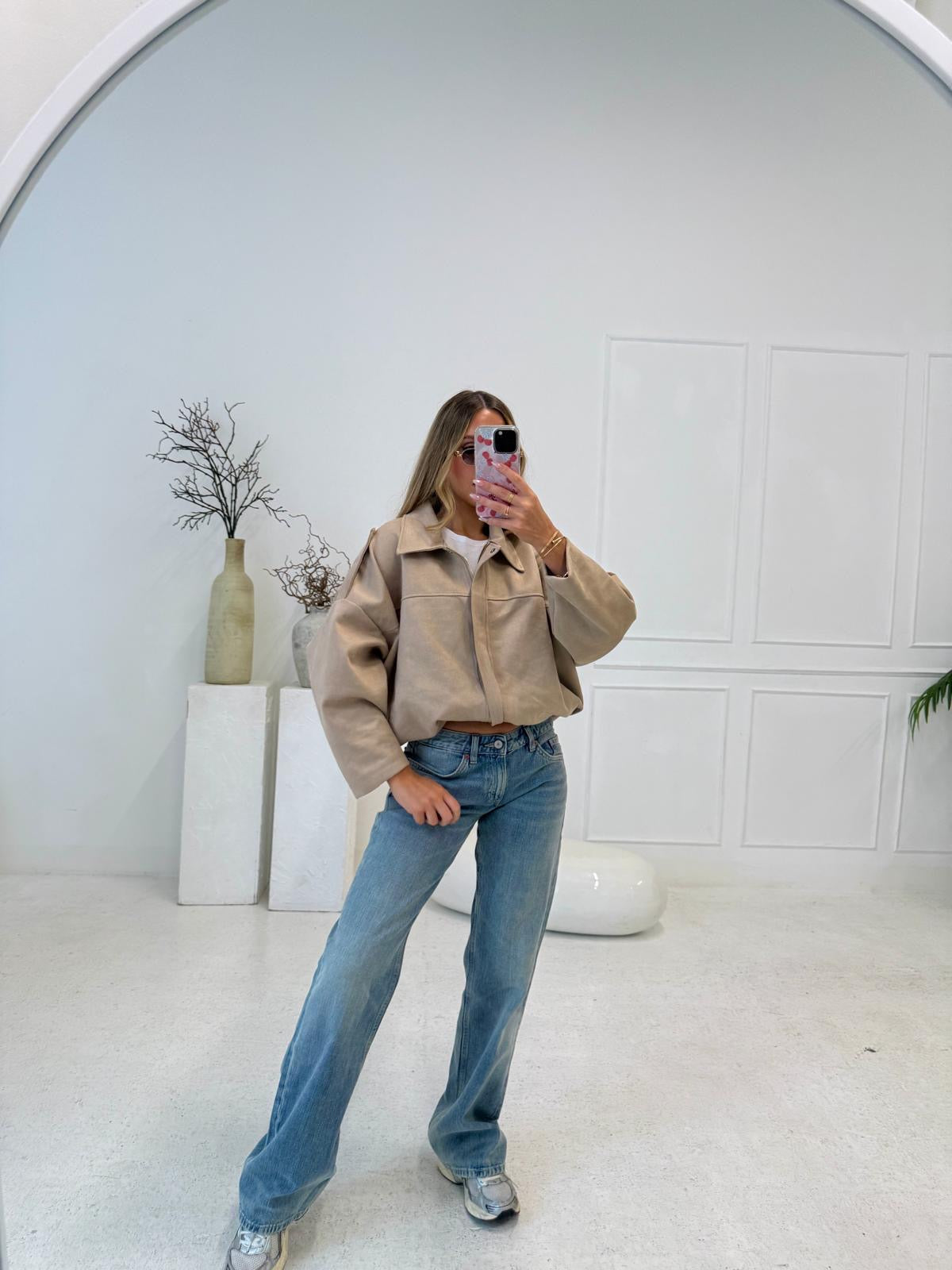 Suede zip jacket - taupe