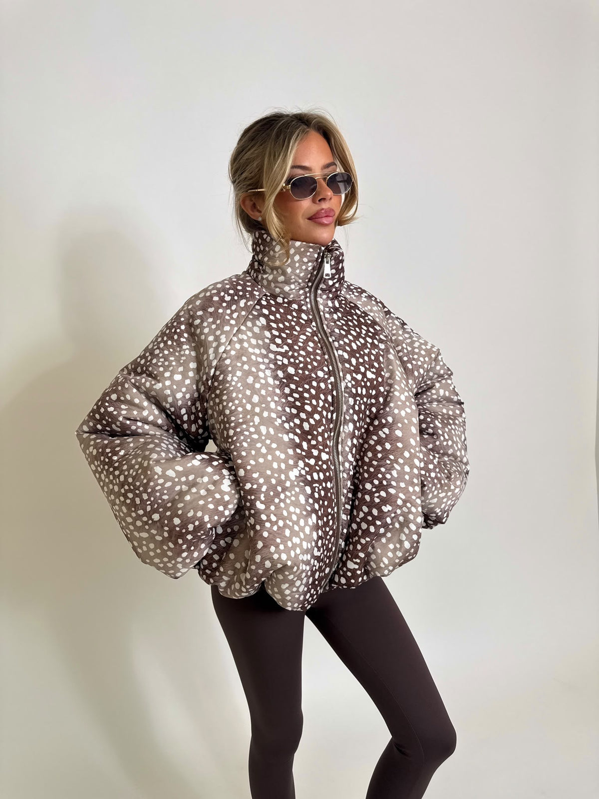 Bambi print puffa jacket - beige