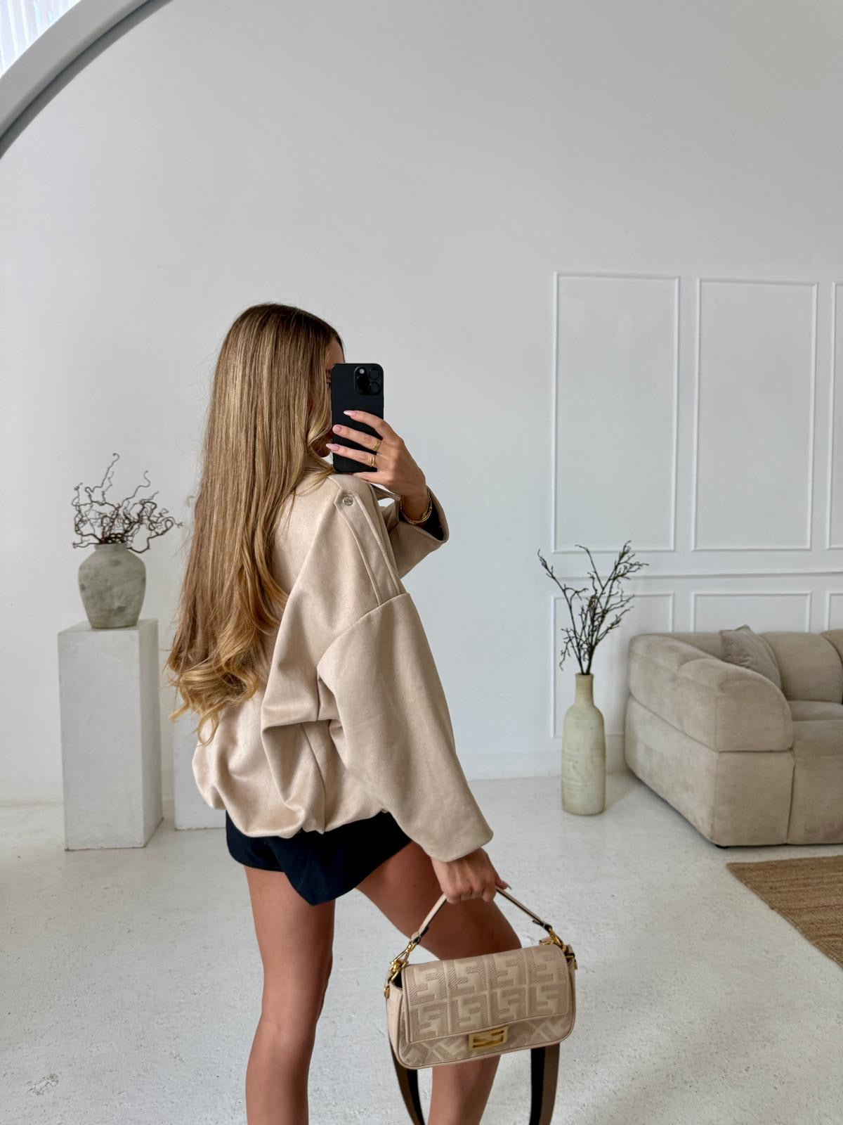 Suede zip jacket - beige